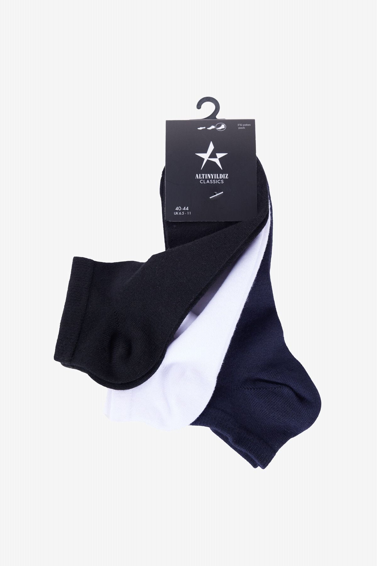 Men's Black-Lacivert-White 3-Package Package Booties Socks