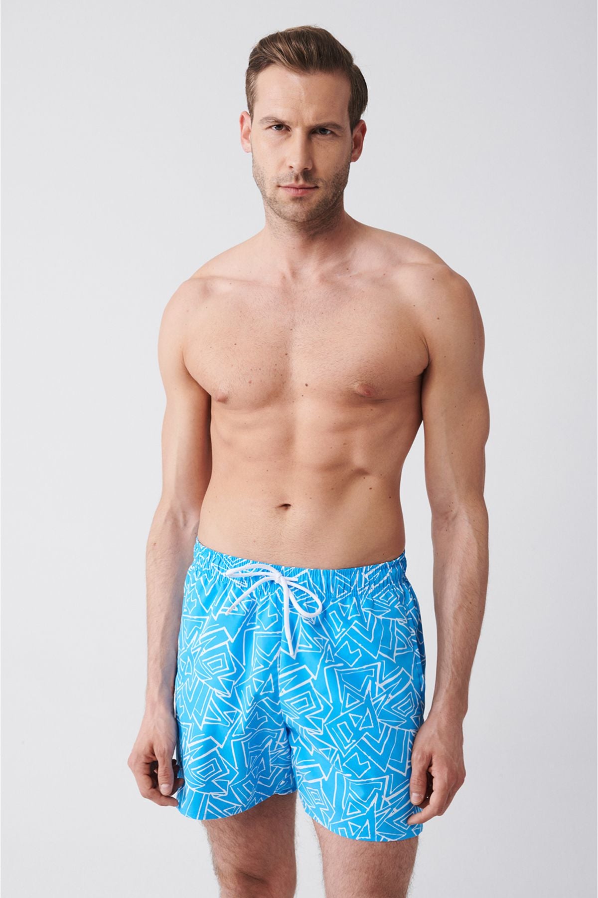 Men's turquoise fast -drying printed standard Boy swimsuit sea shorts E003802