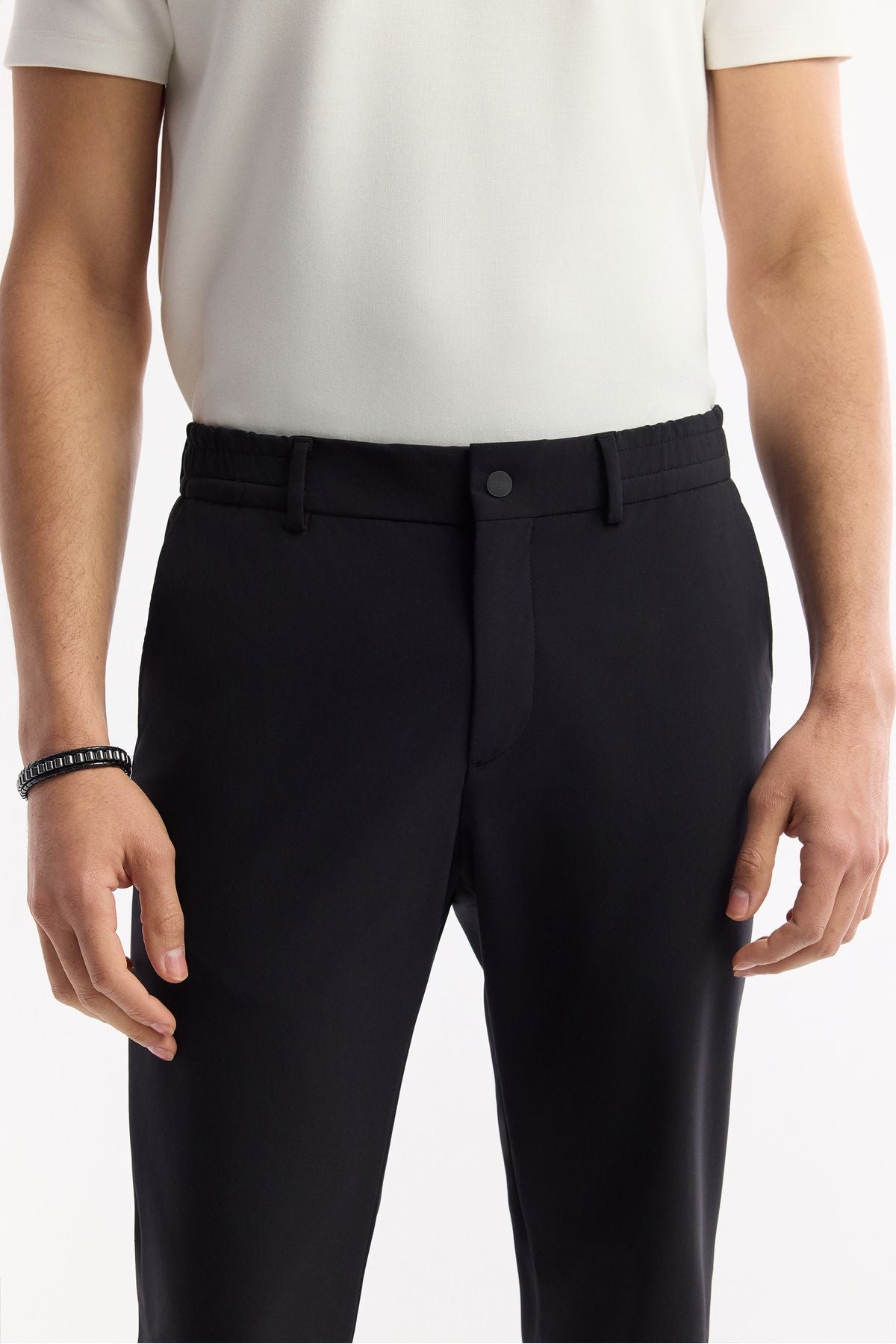Men's Black Side Teknik Fabric Nora Slim Fit Pants A51y3077