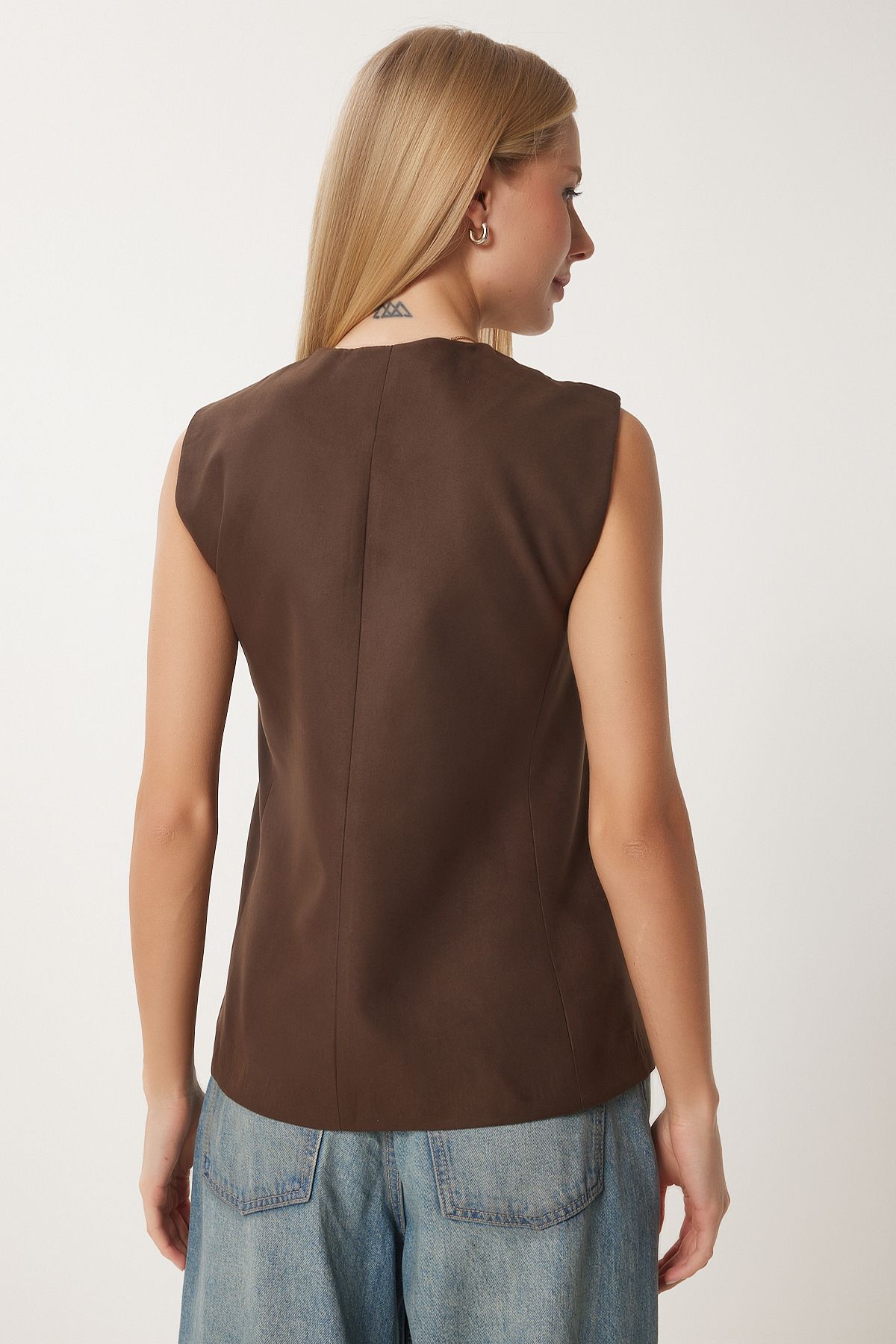 Female brown V -neck Nubuk Vest FN03387