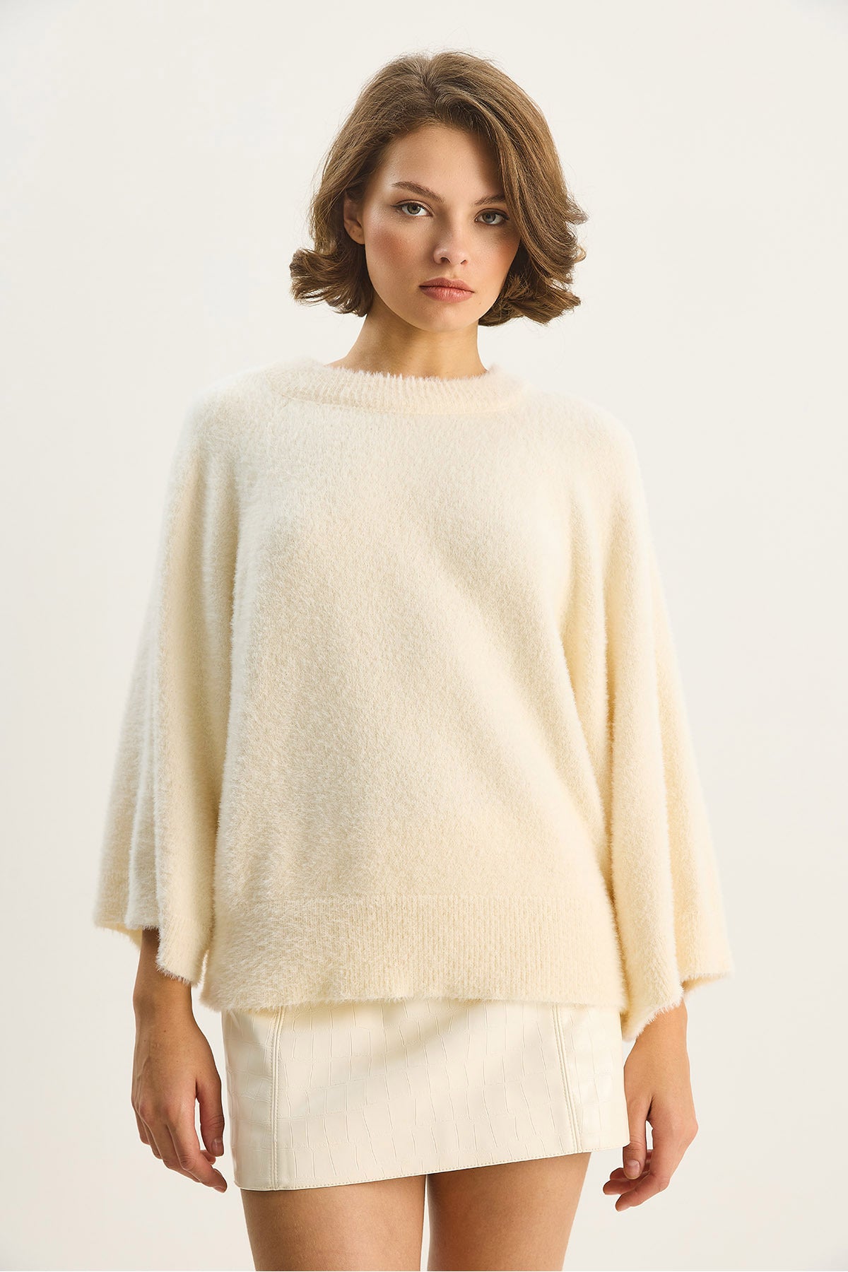 Women's Bearded Oversize Soft Bat Sleeve Knitwear Sweater 9036 60283635