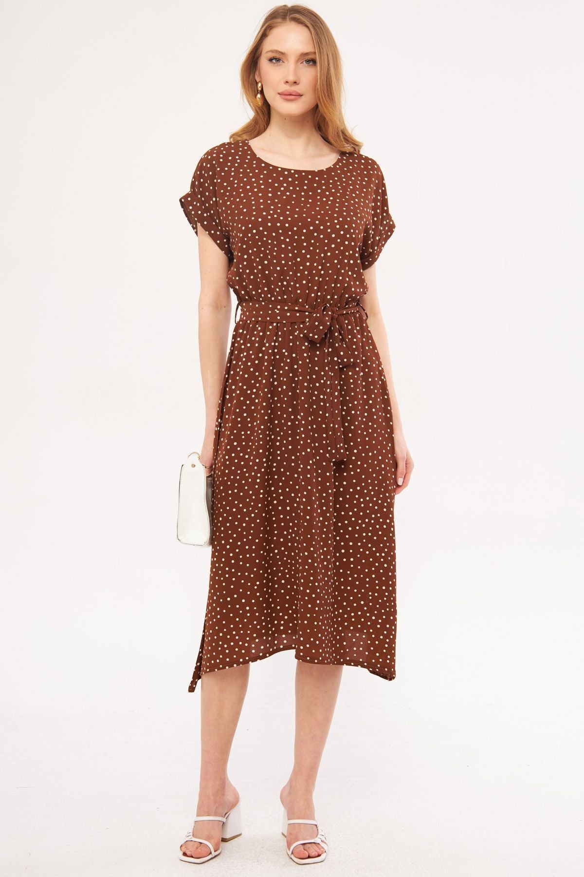 Female Coffee Point with Waist Tire Tinden Dress ARM-21K001159