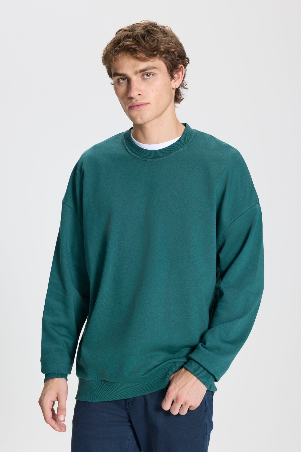 Men's Dark Green Oversize plenty of cuts 3 IP bicycle collar cotton sweatshirt