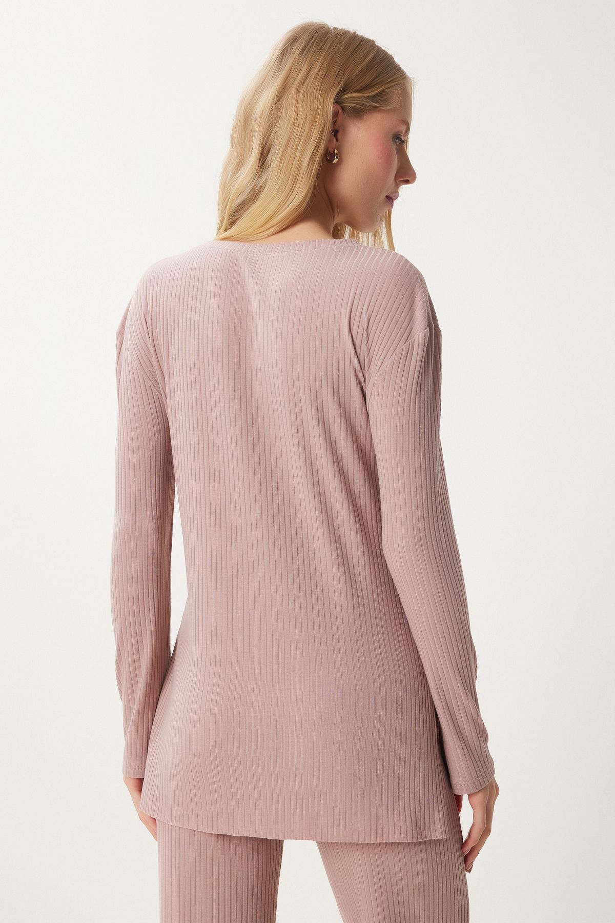 Female Powdered Casual Wick Knit Blouse Pants Set OW00054