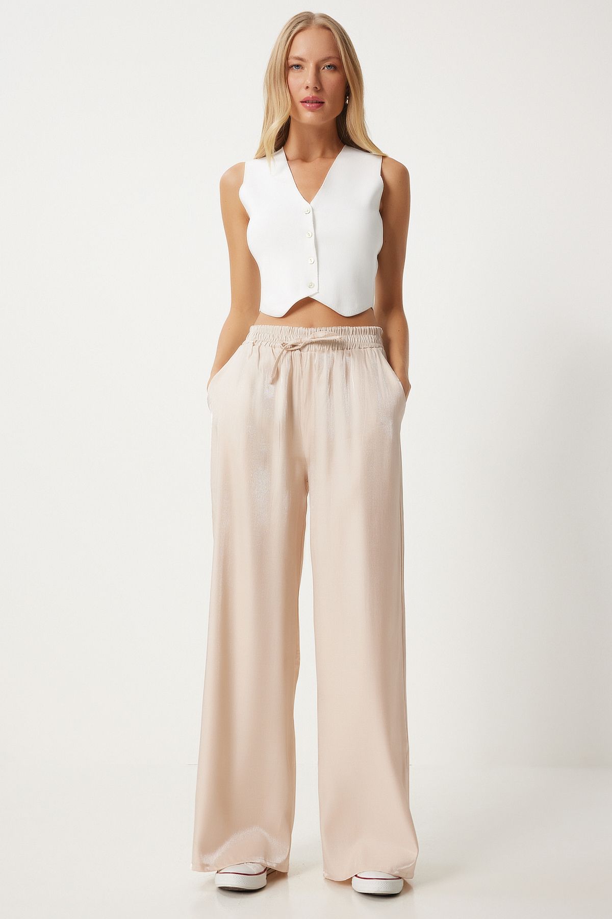Women's cream bright surface pants an00210
