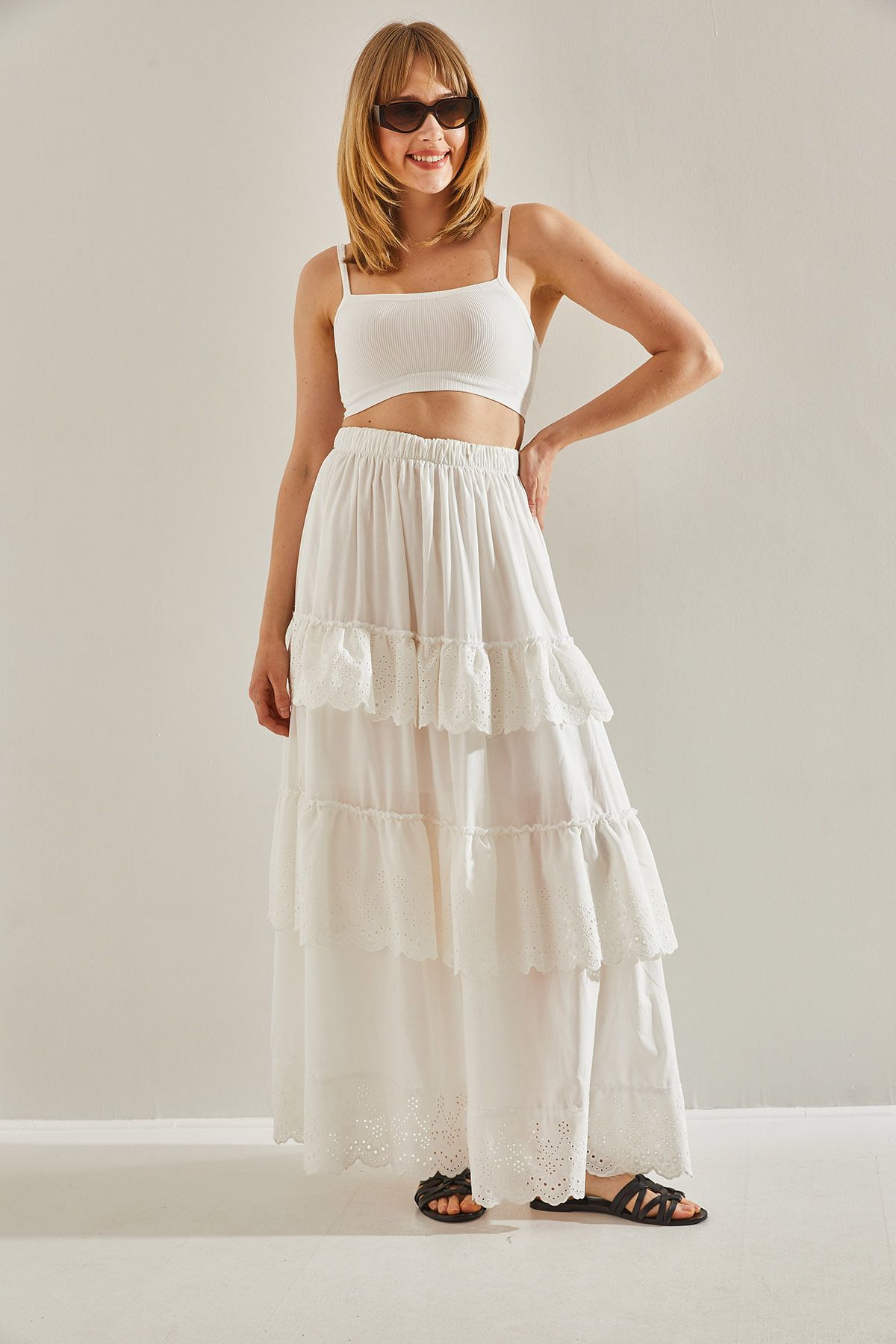 Women's White Organic Cotton authentic frilly skirt 60251035