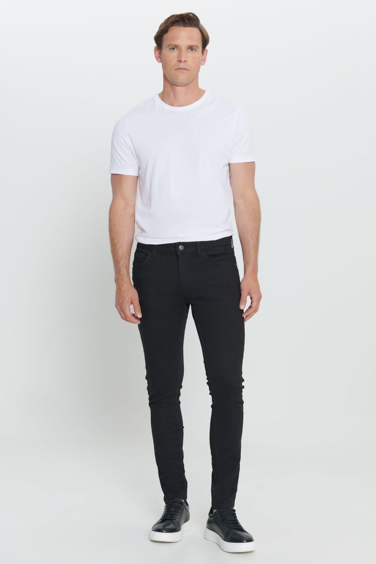 Men's black extra slim fit narrow cut RISS Cotton Flexible Denim Jean Jeans