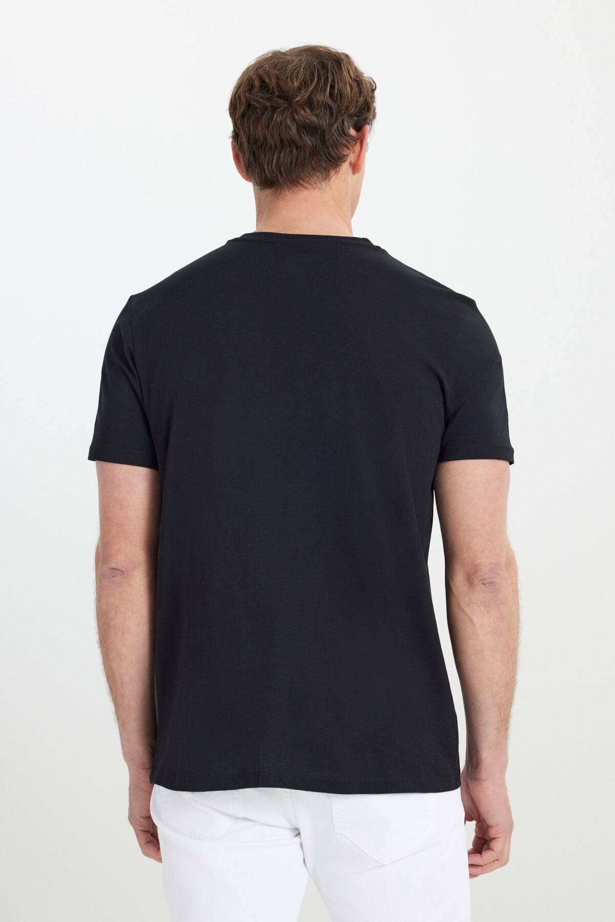 Men's 100 %Cotton V -Neck Black Slim Fit Narrow Cut T -shirt