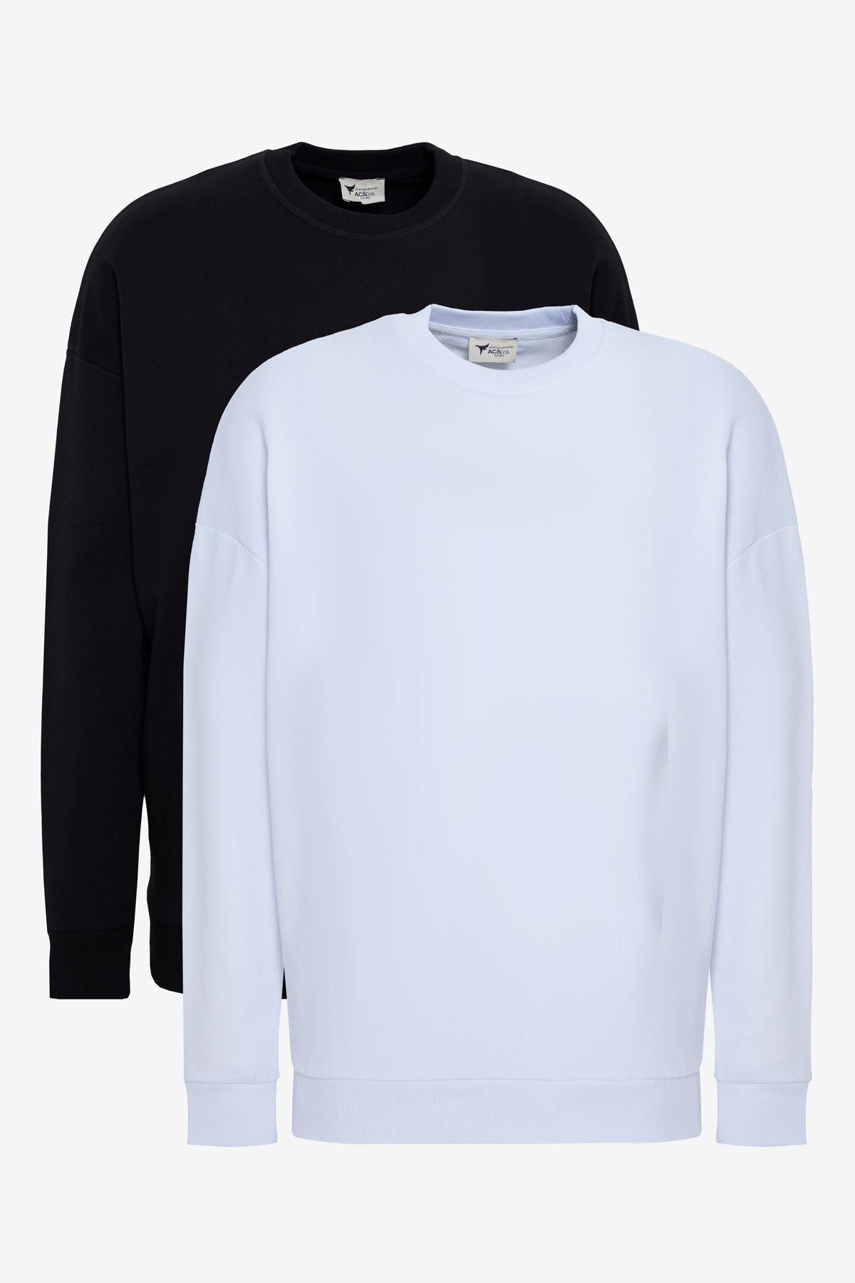 Men's black-and-white 2-pack cotton overwheeling abundant cut bike collar sweatshirt