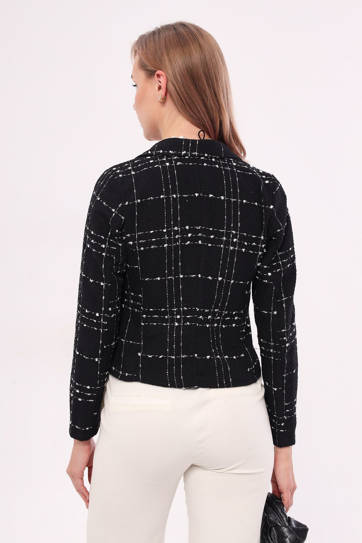 Female Black Cruve Yaka Tüvit Crop Jacket ARM-24K001014