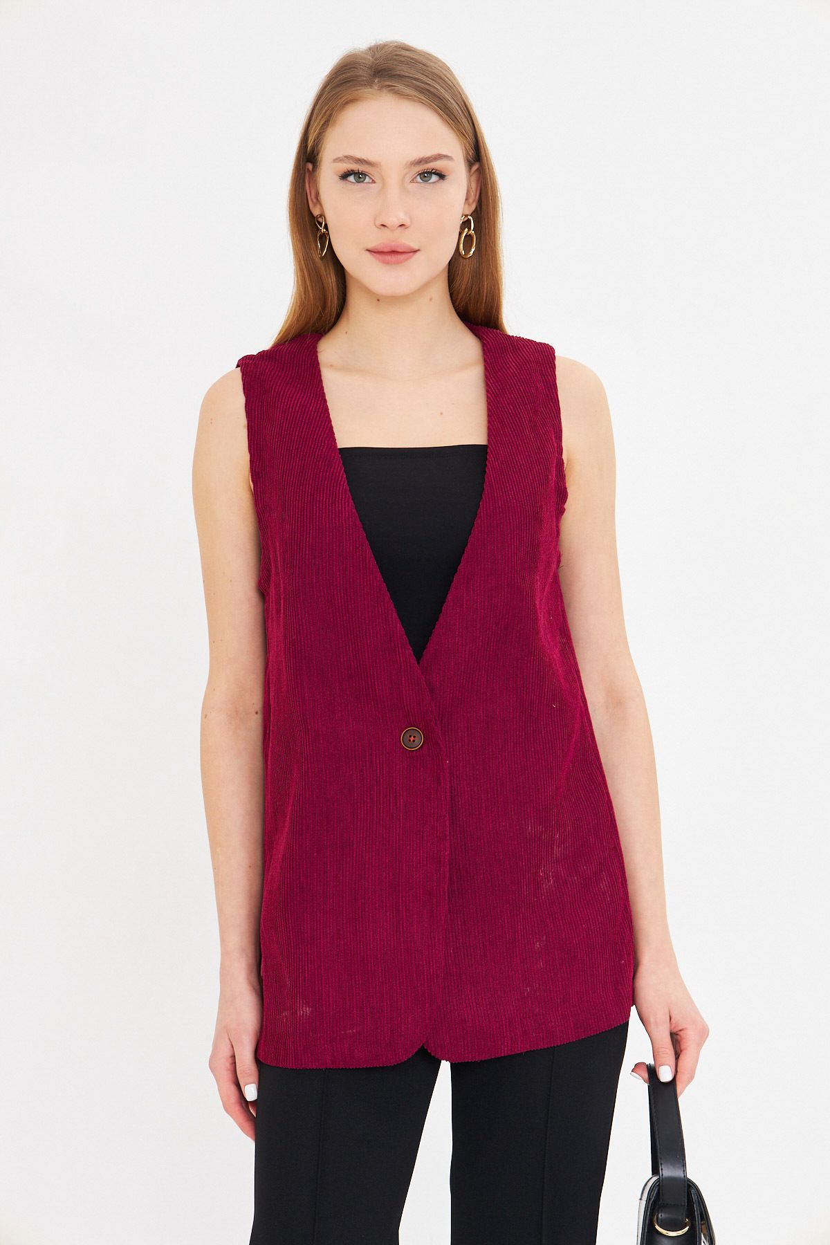 WOMEN'S PUBLIC V-neck Single button Oversizle Thick Wick Velvet Vest Arm-25k001016