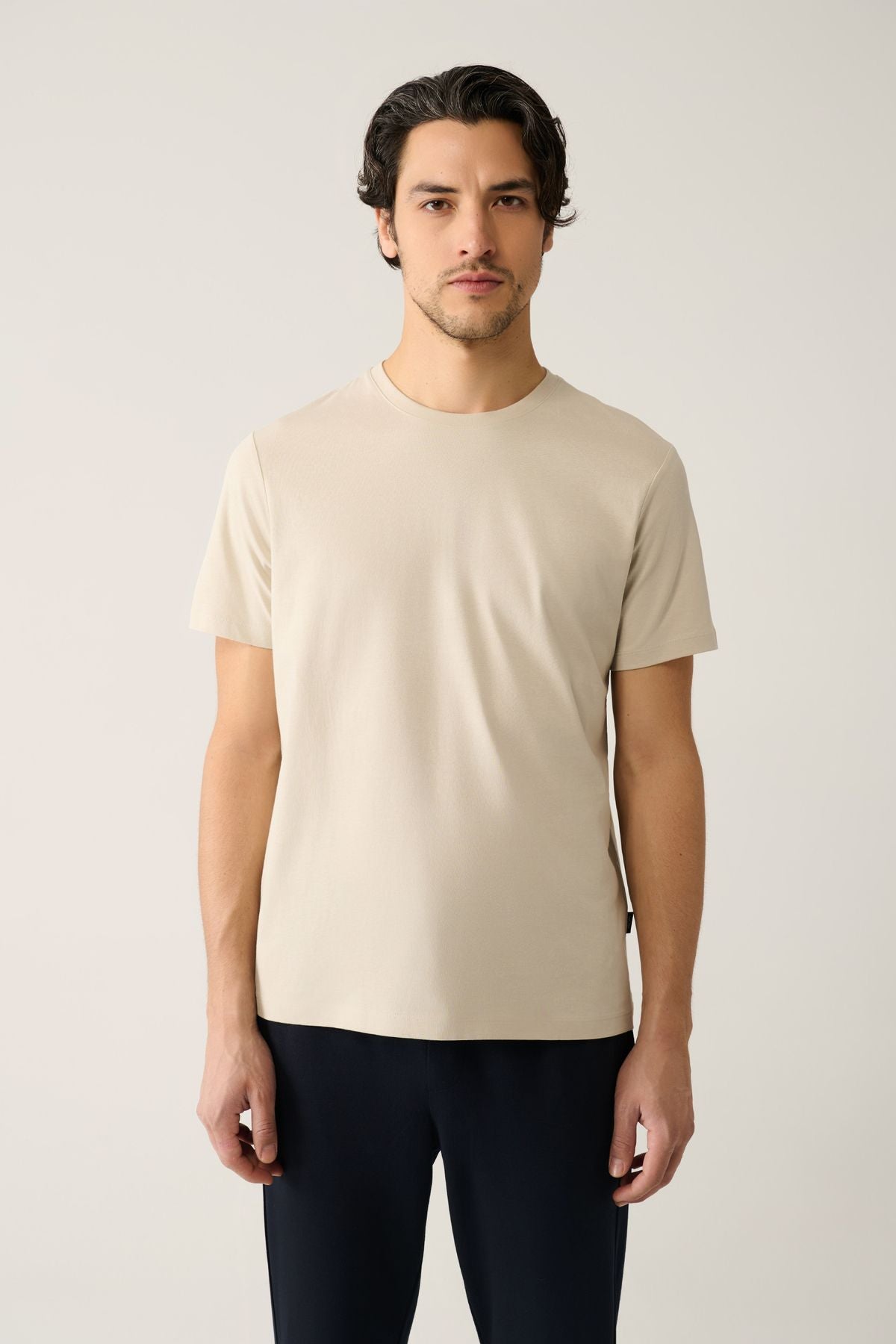 Men's Beige 100 %Cotton Breathing Bicycle Yaka T-Shirt E001000