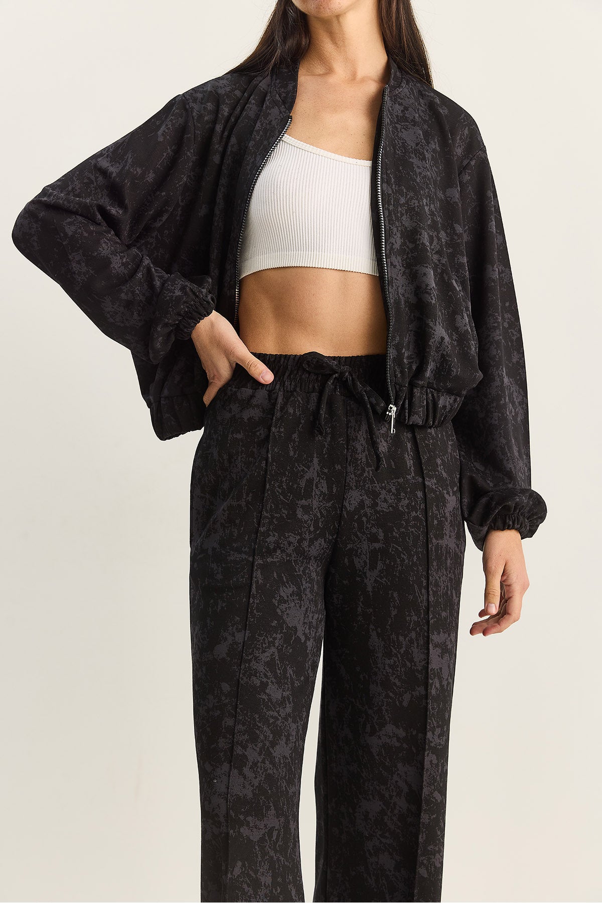 Women's Zippered Patterned Top-Bottom Knitted Suit 4098 60283846