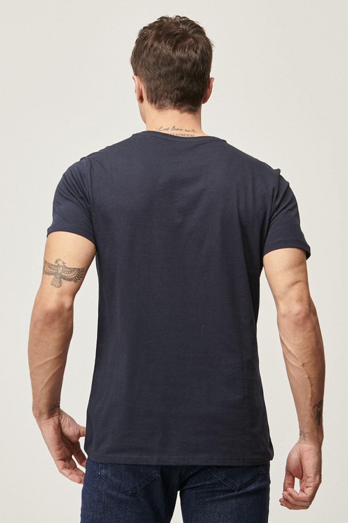 Men's Navy Blue Slim Fit Narrow Cut V -Neck 100 %Cotton 2 T -shirt package