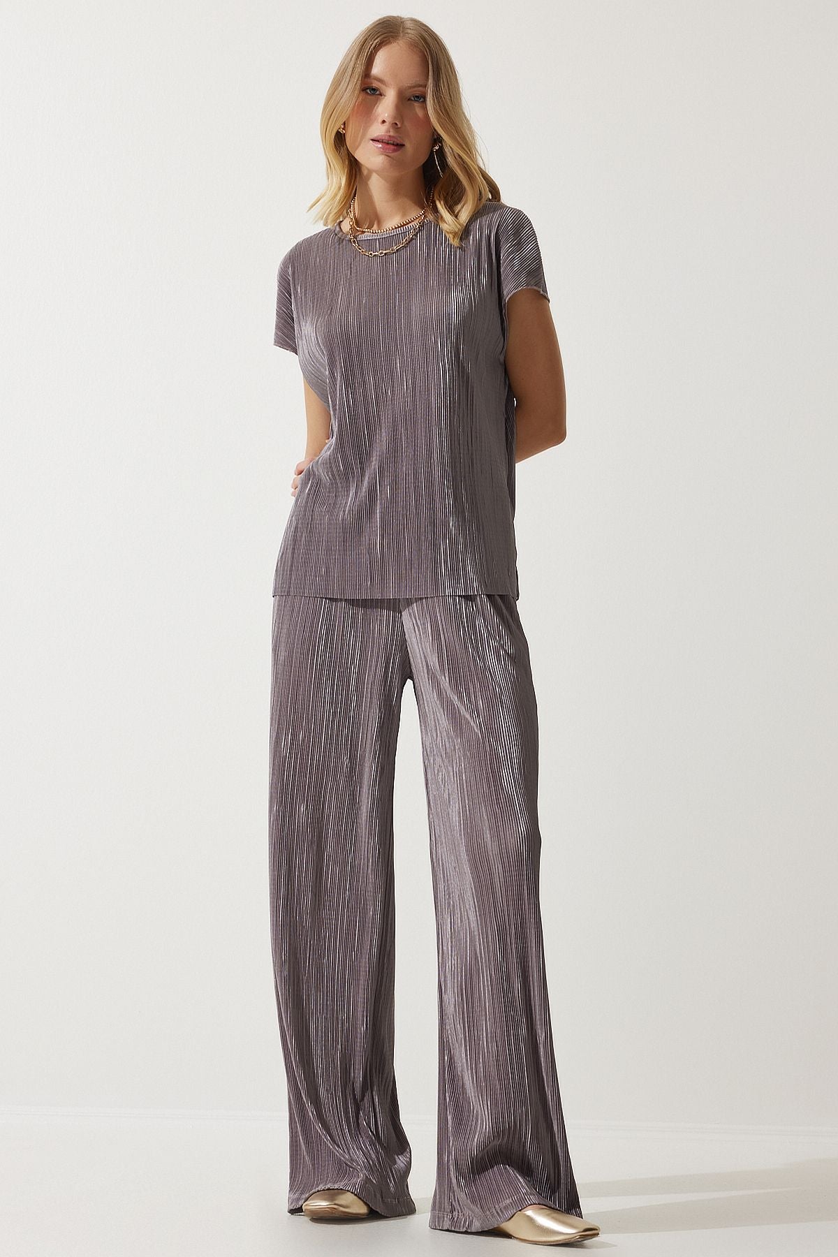 Female mink pilisle comfortable blouse trousers set MC00283