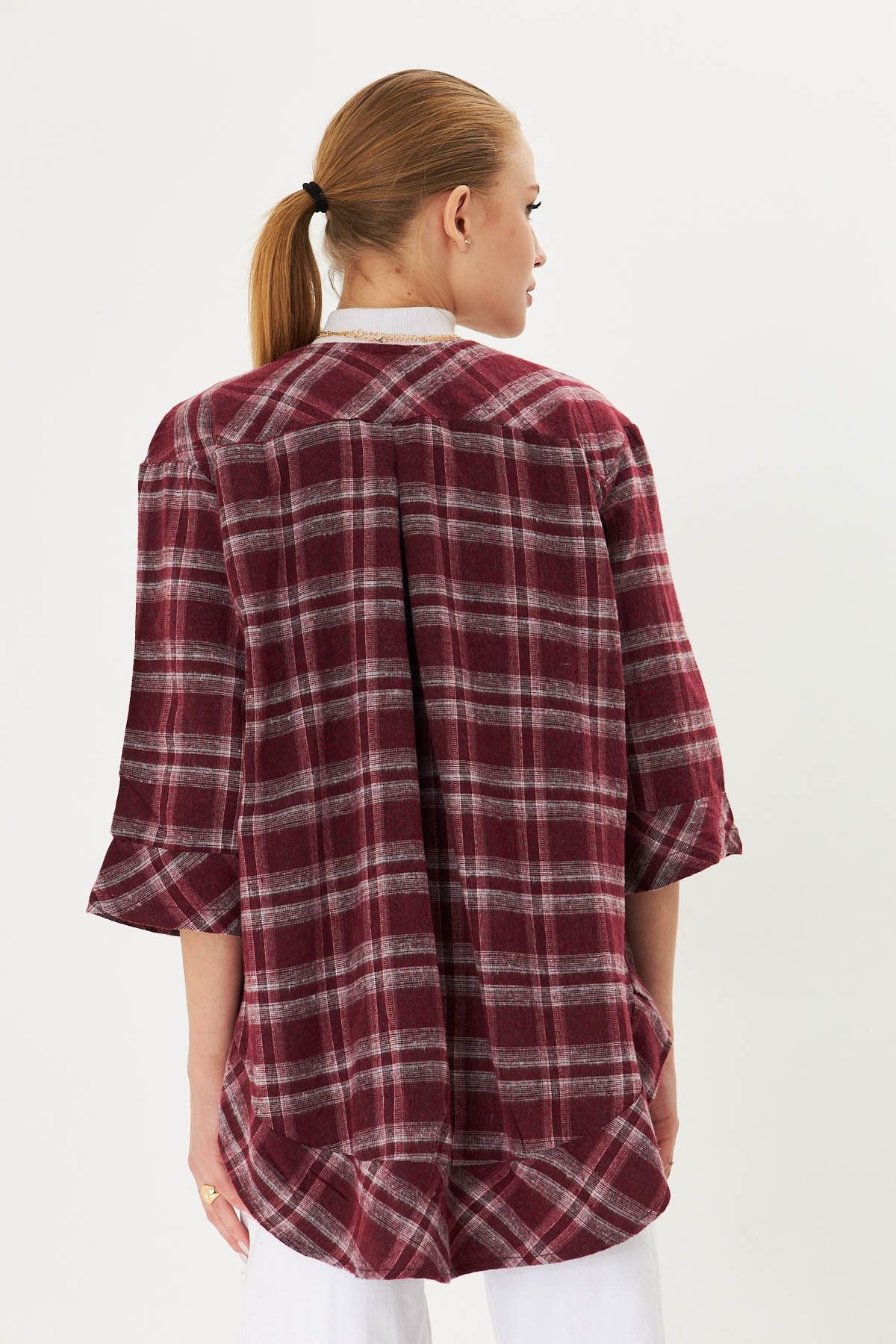 Women Bordeaux-Gri front connecting Eco Kimono Shirt ARM-25K001017