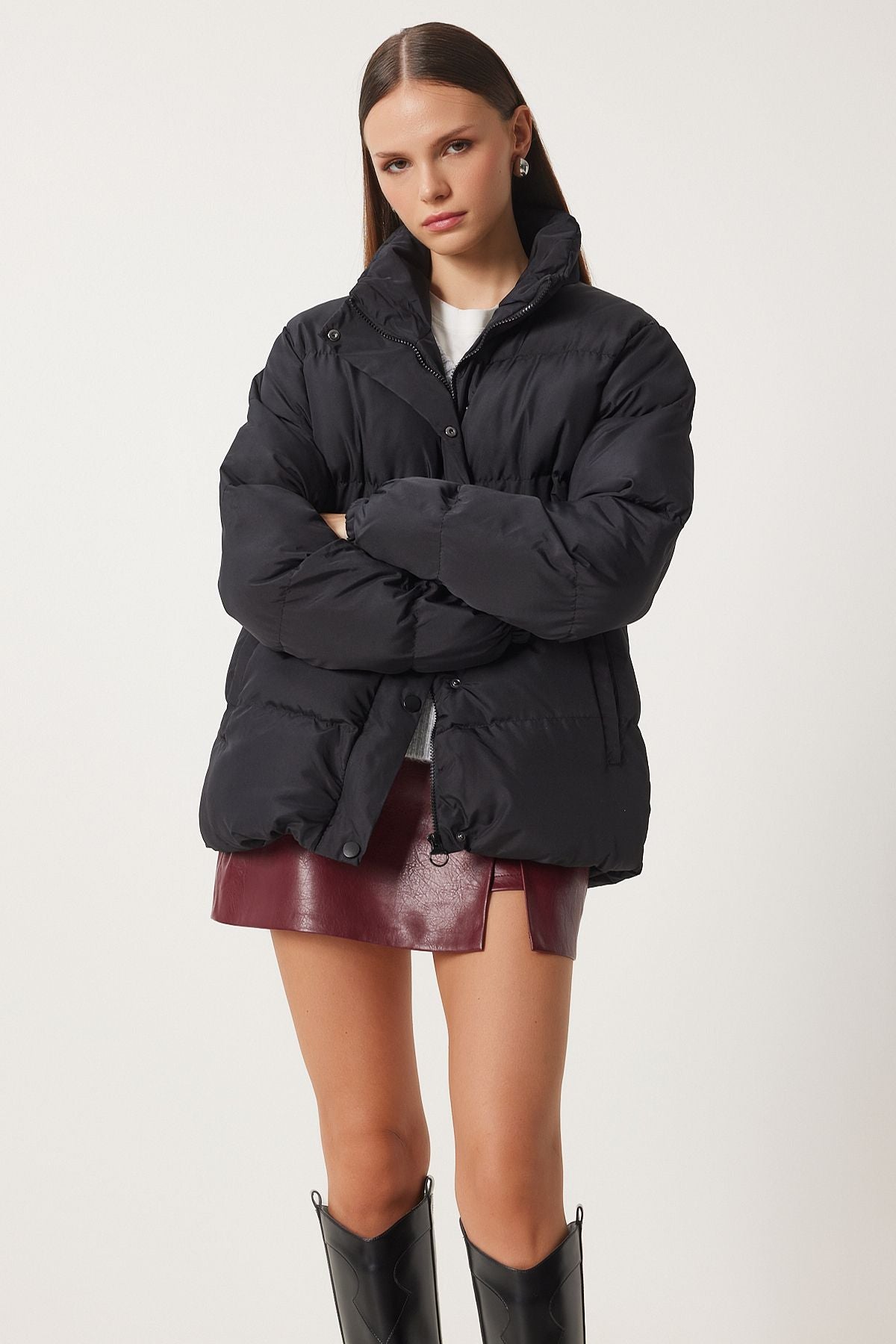 Female black fisherman collar swelling coat RV00063