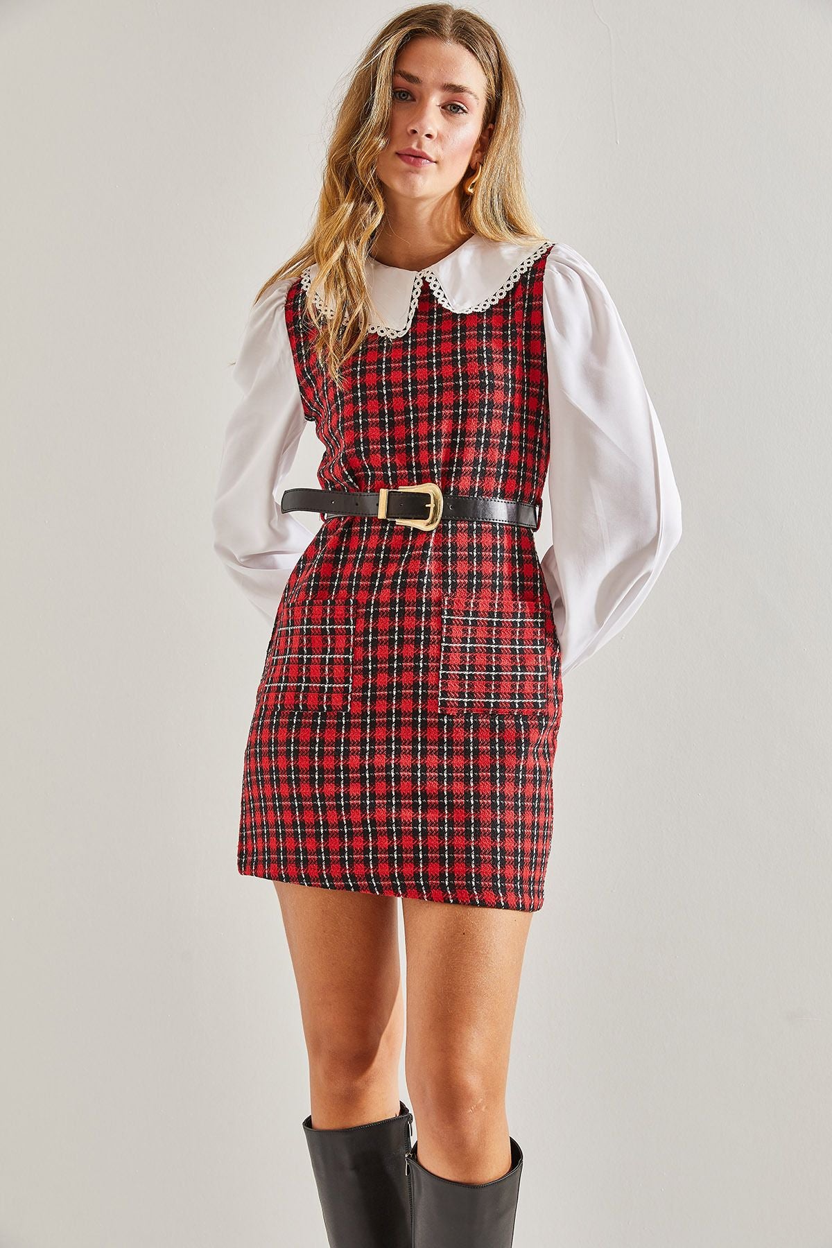 Women Arched Eco -Patterned Collar Dress