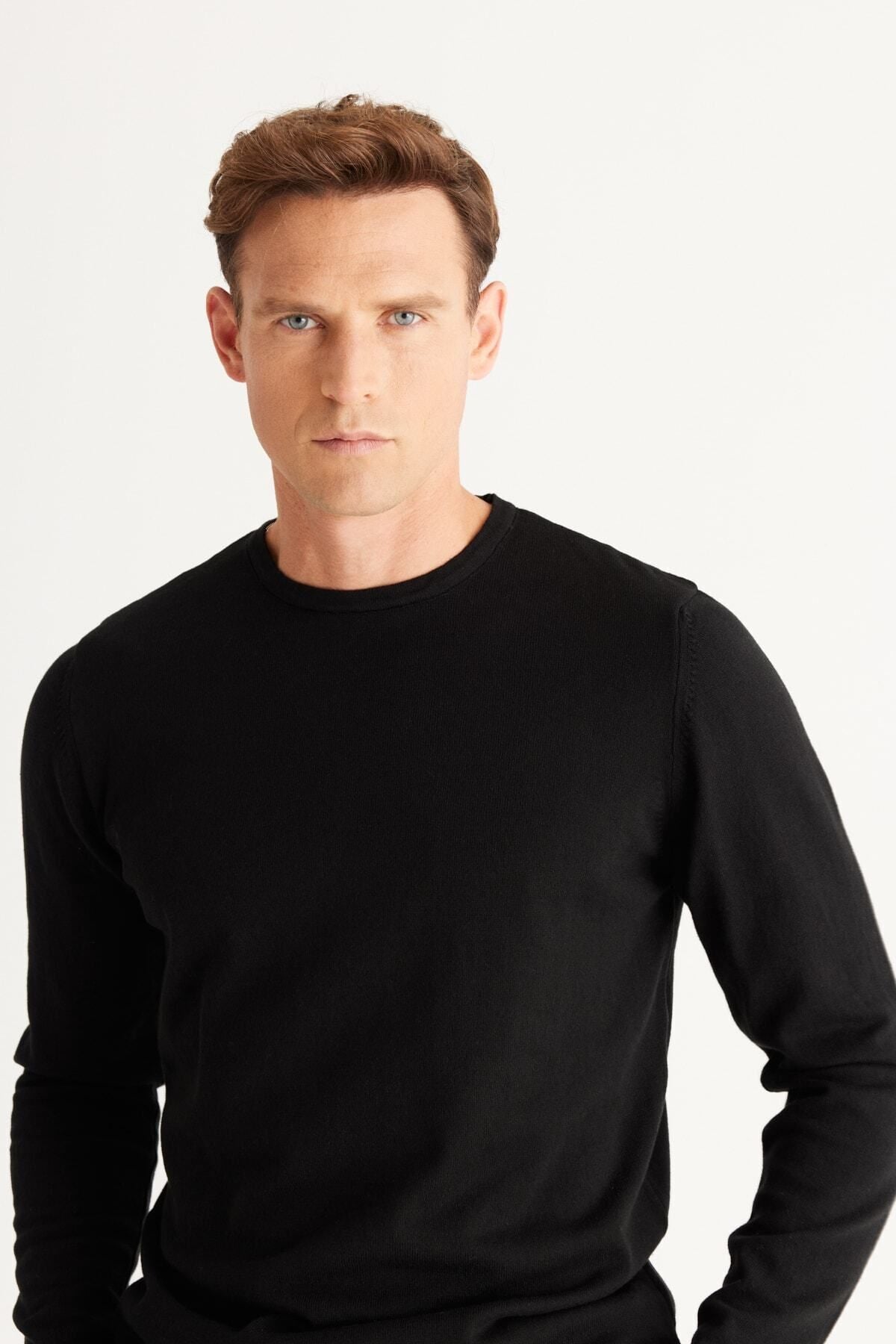 Men's Black Standard Fit Normal Cutting Hot Bike Bike Knitwear Sweater