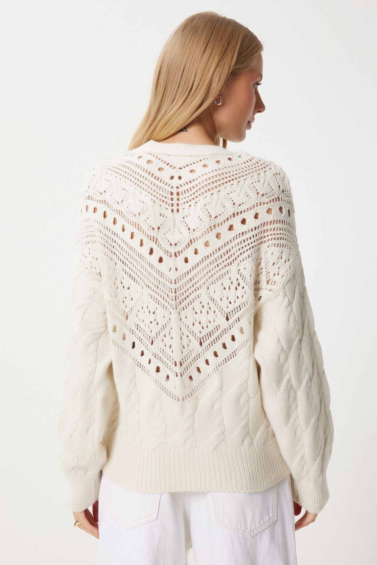Women's Cream Lace Detail Offer Knitwear Kazakh KL00005