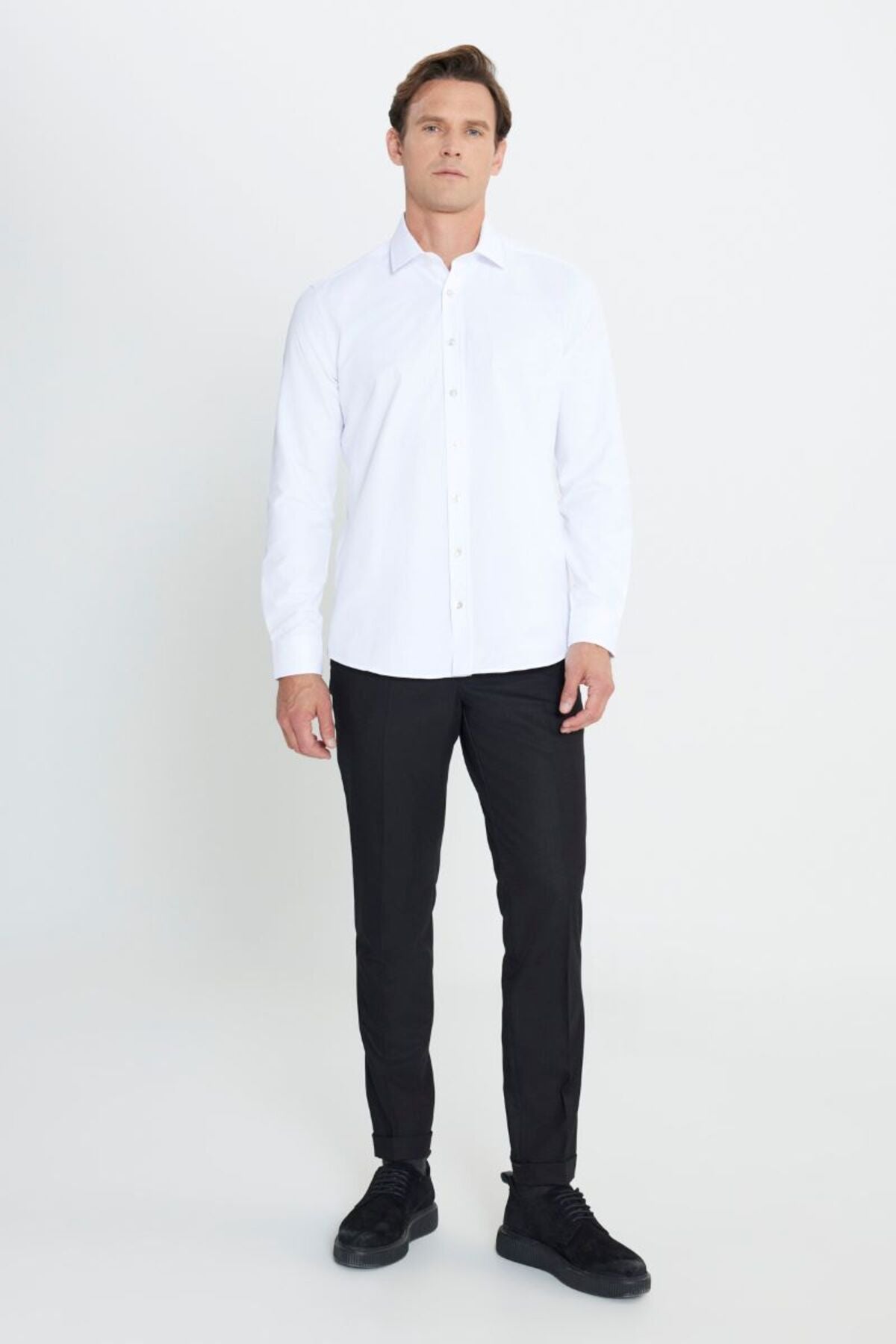 Slim Fit Narrow Cut Classic Collar Amestyan White Shirt