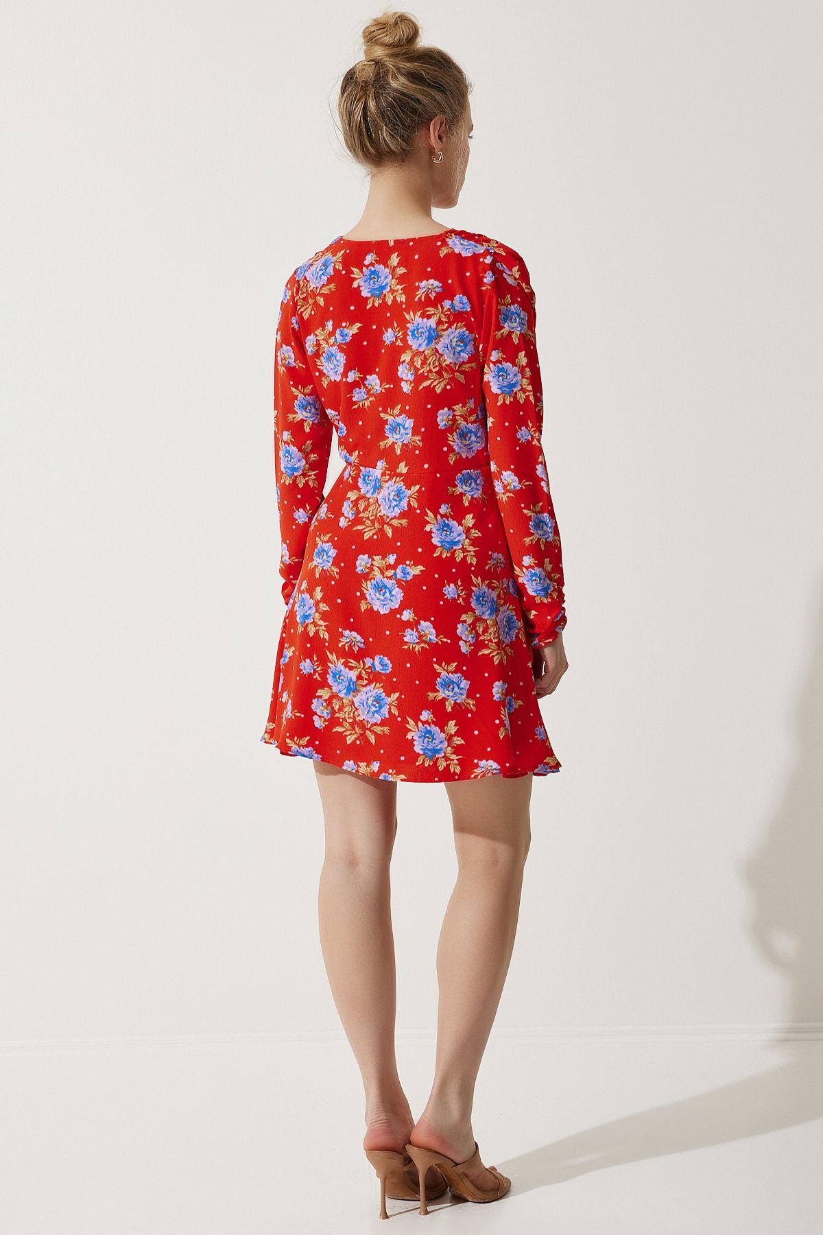 Woman Red Flower Mini Anvelop Chiffon Dress UB00274