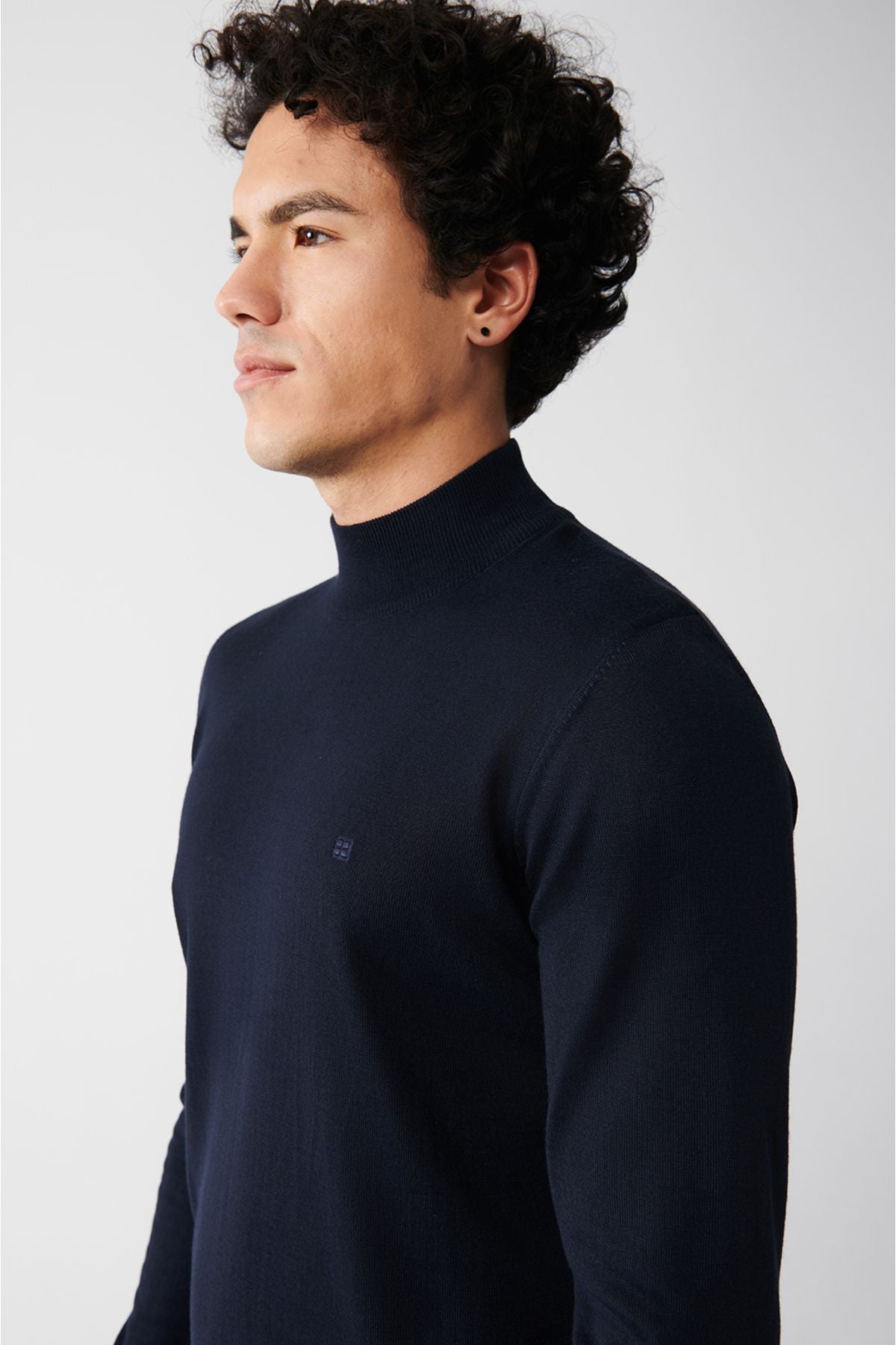Men's navy blue half fisherman collar wool mixed knitwear sweater B005015