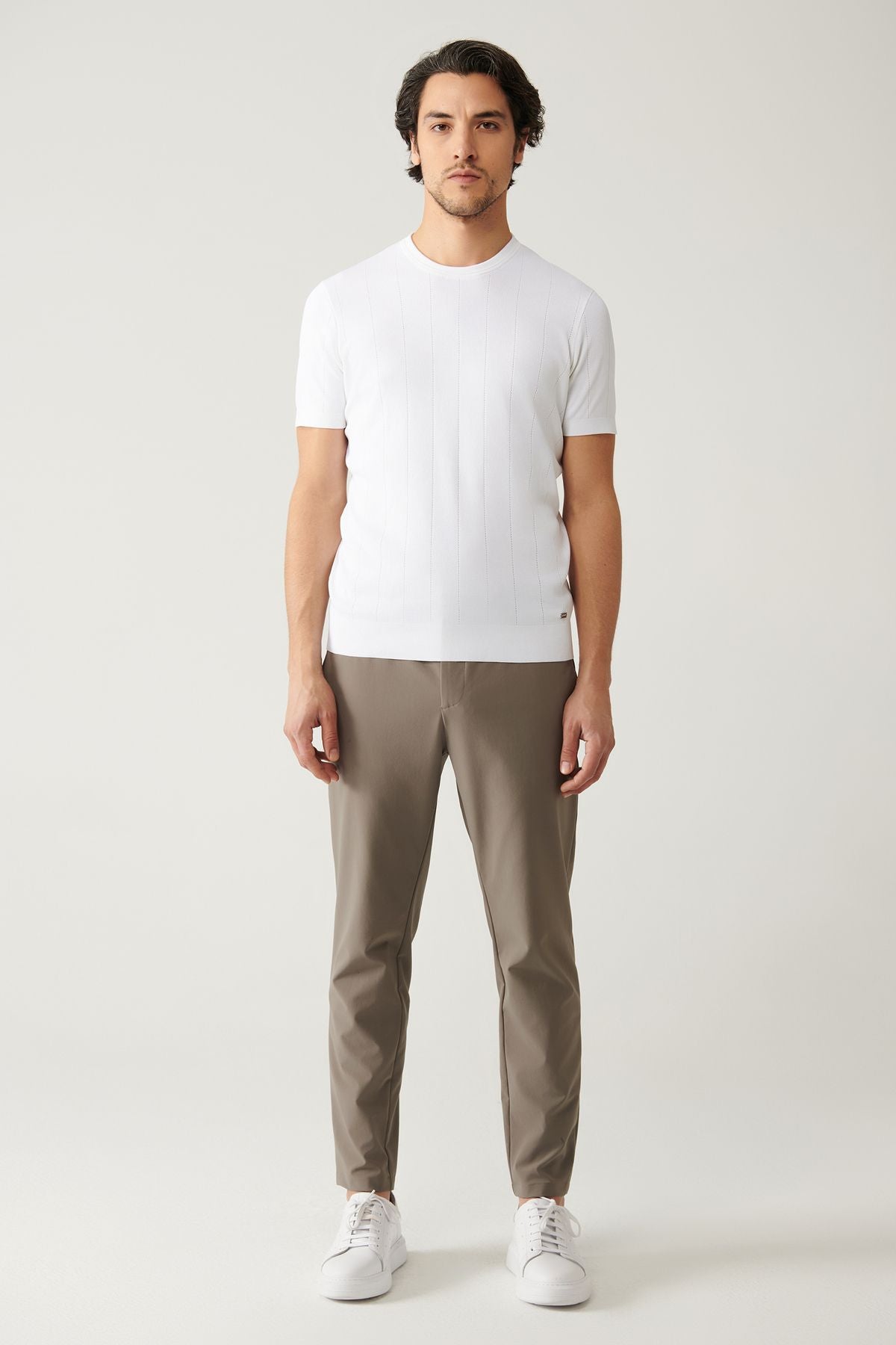Men's Ecru Bicycle Collar Offer Triko T-Shirt A41y5058