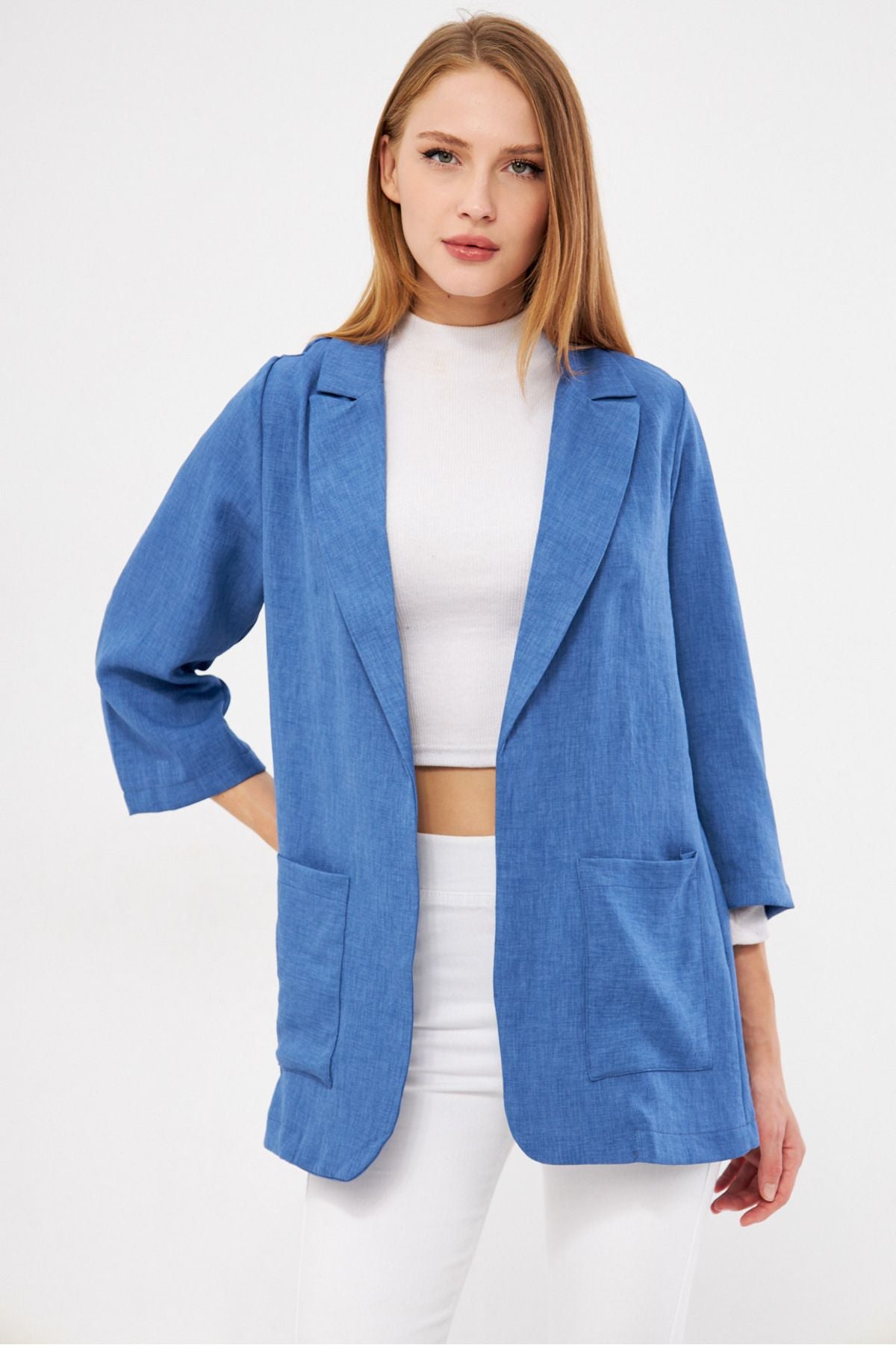 Woman Dark Blue Pocket Oversize Jacket ARM-24Y001115