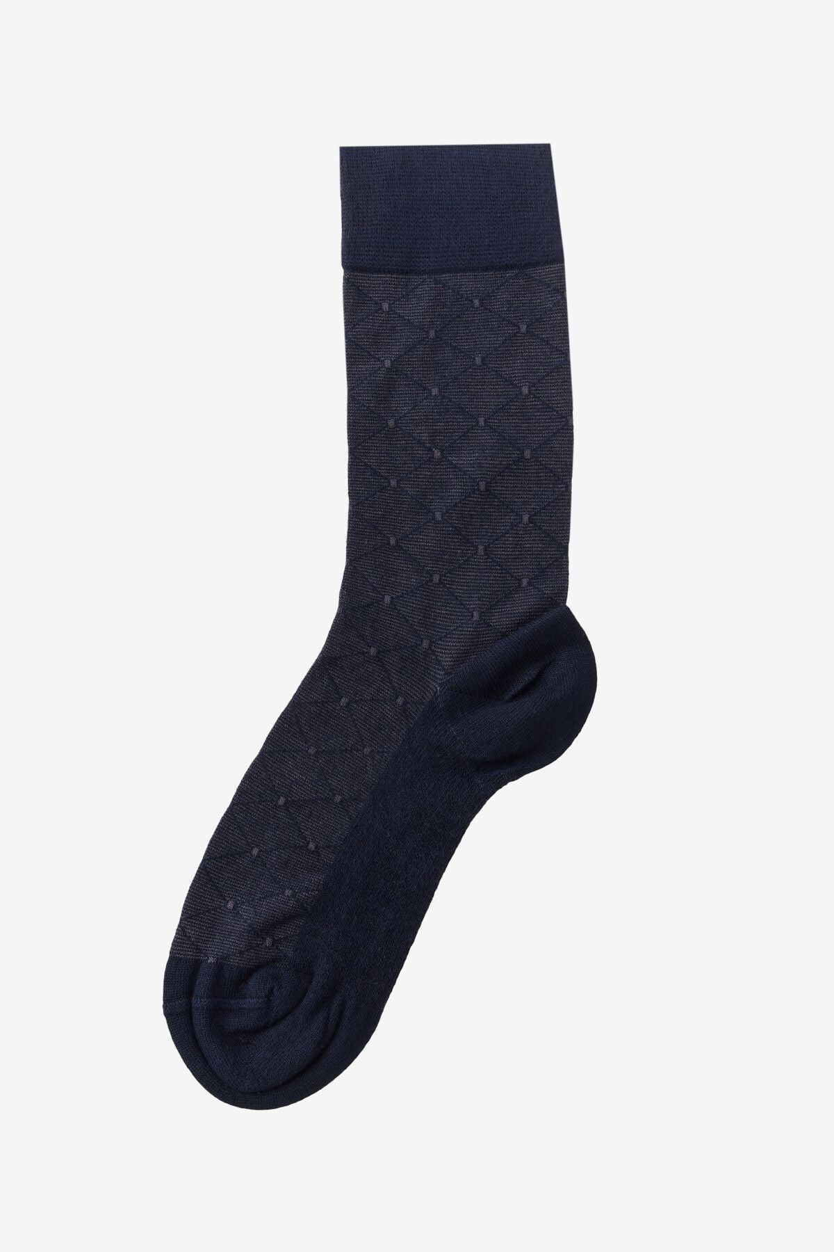 Men's Navy-Gri Patterned Single Socks