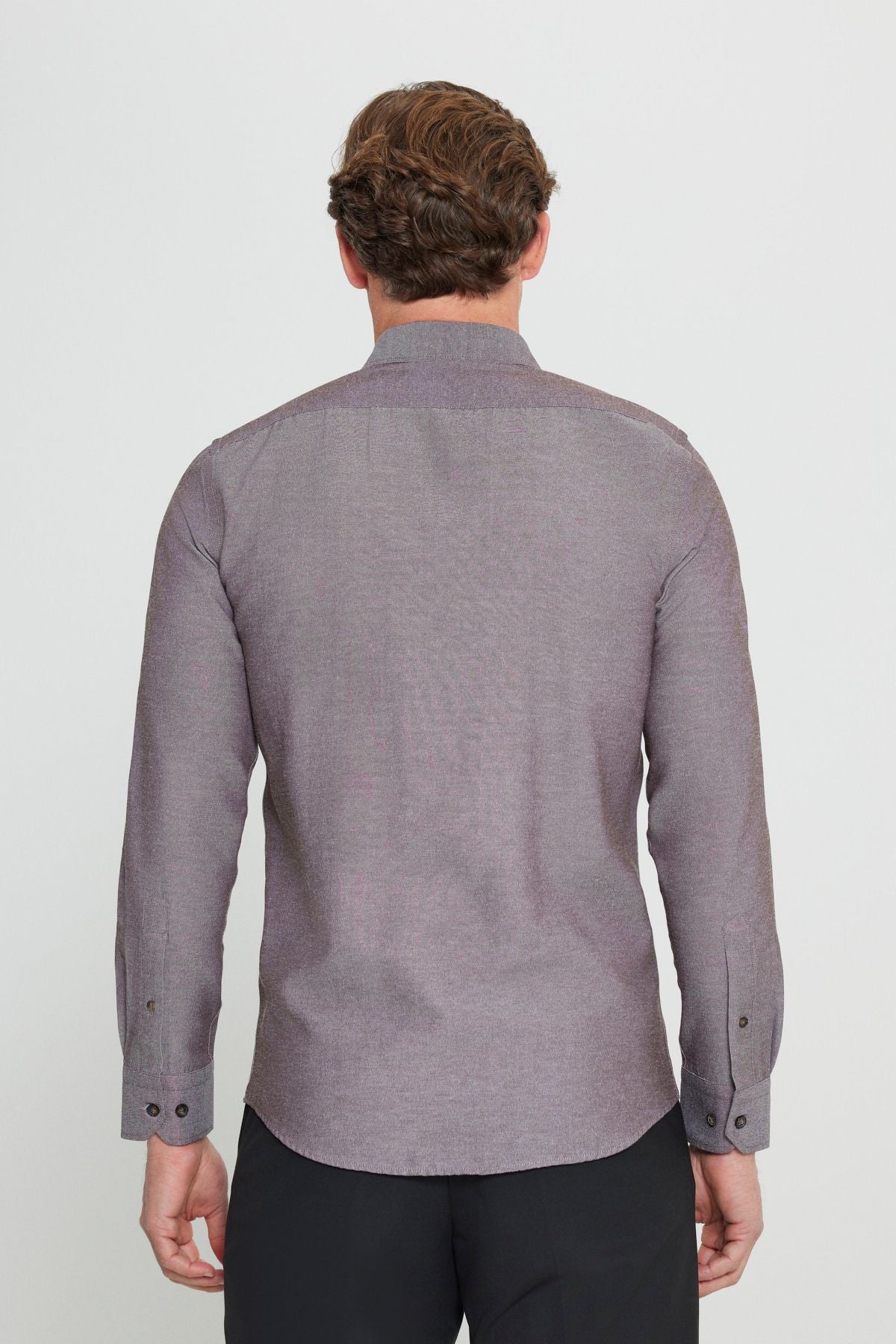 Men's Oxford Brown button collar easily ironed cotton slim fit narrow cut shirt