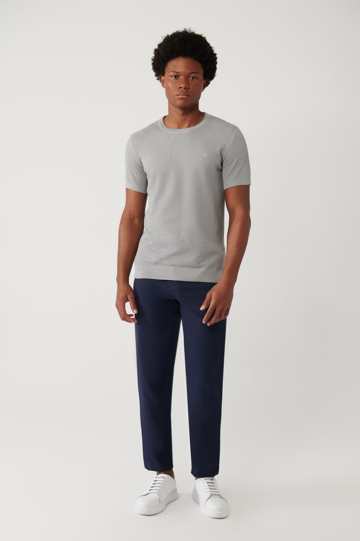 Men's Gray Modal Bicycle Collar texture Ribanian knitwear T-shirt B005010