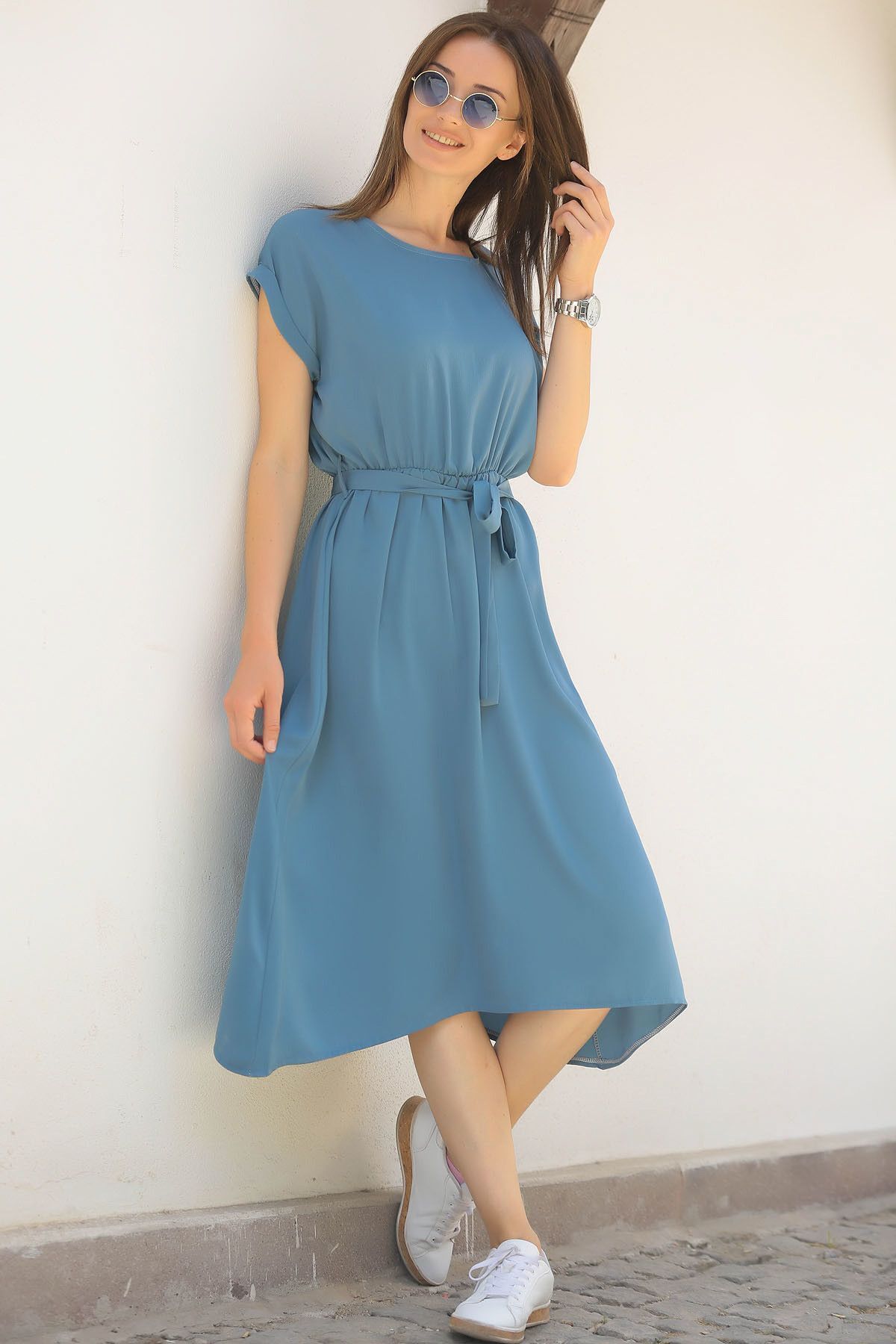 Woman Indigo Waist Tireful Dress Arm-18y001120