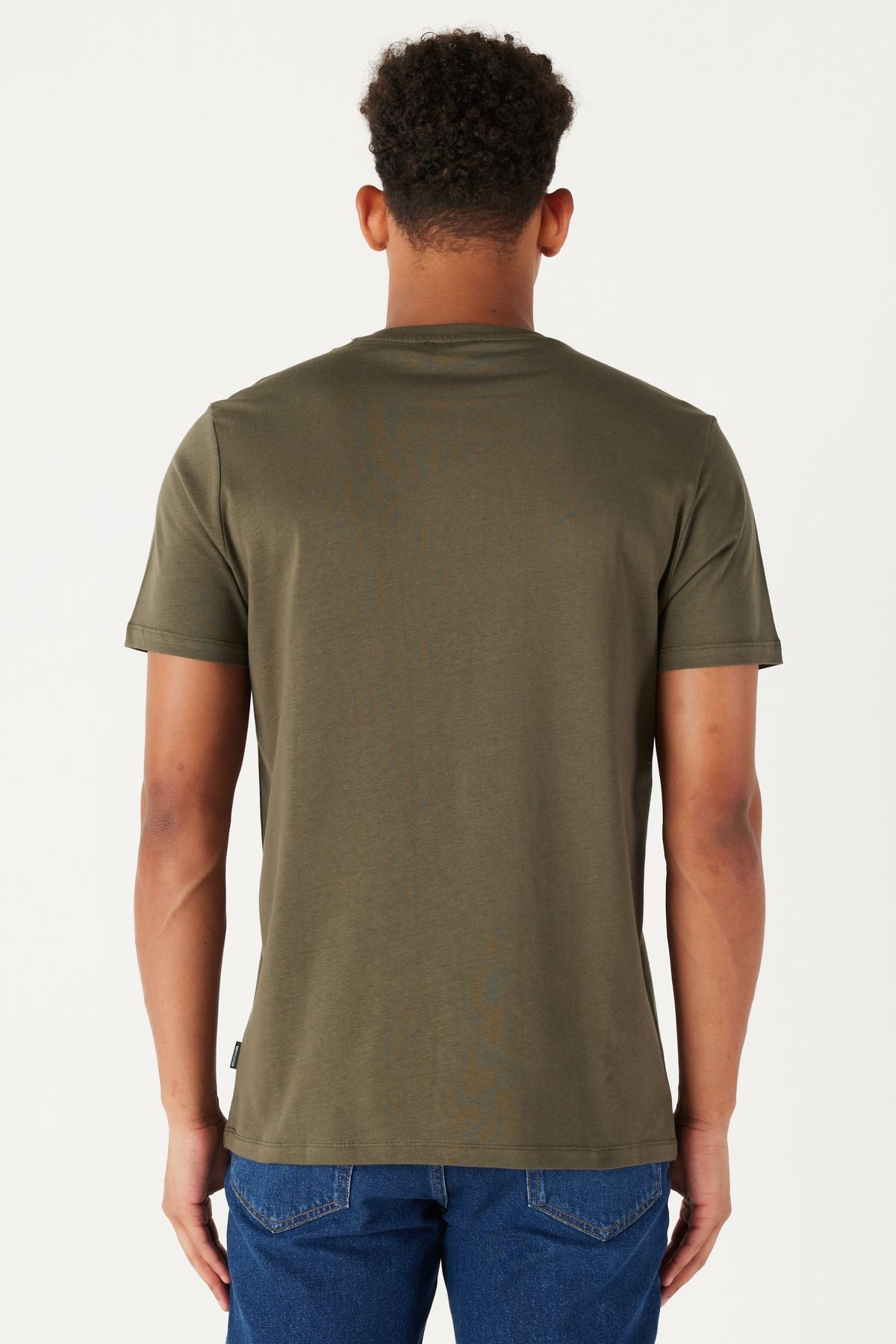 Men's Khaki Slim Fit Narrow Cut Bicycle Collar 100 %Cotton Printed T -shirt