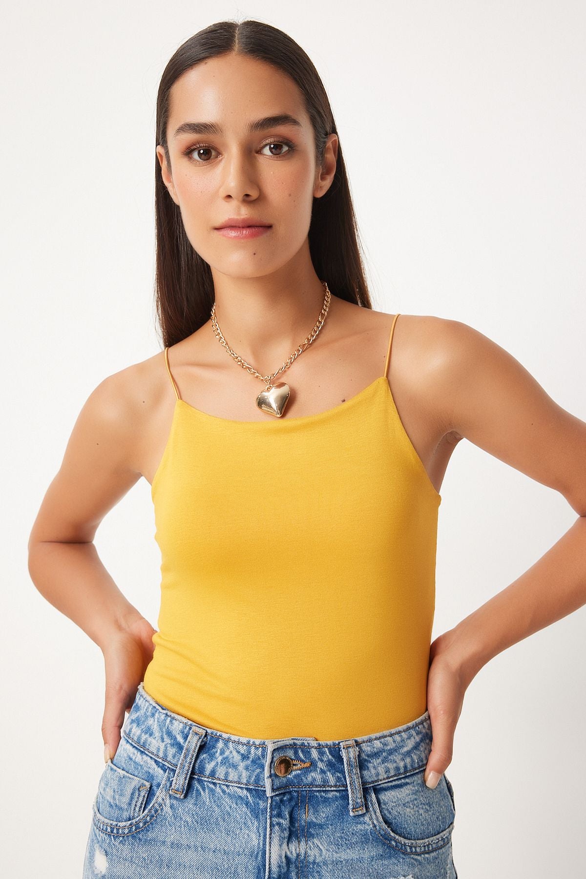 Woman Dark Yellow Rope Strap Knitting Body Blouse LD00018