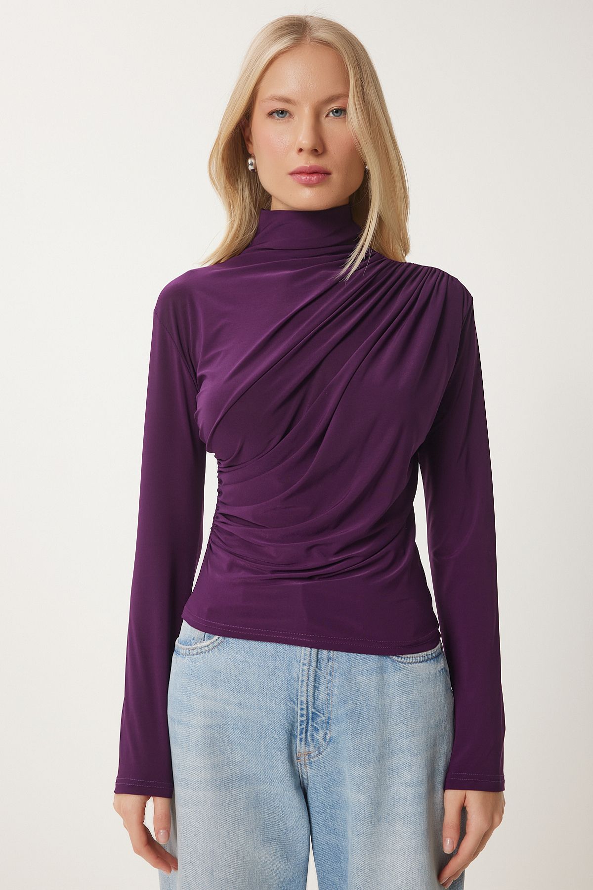 Female Plum Shirring Detailed Red Neck Sandy Blouse FF00135