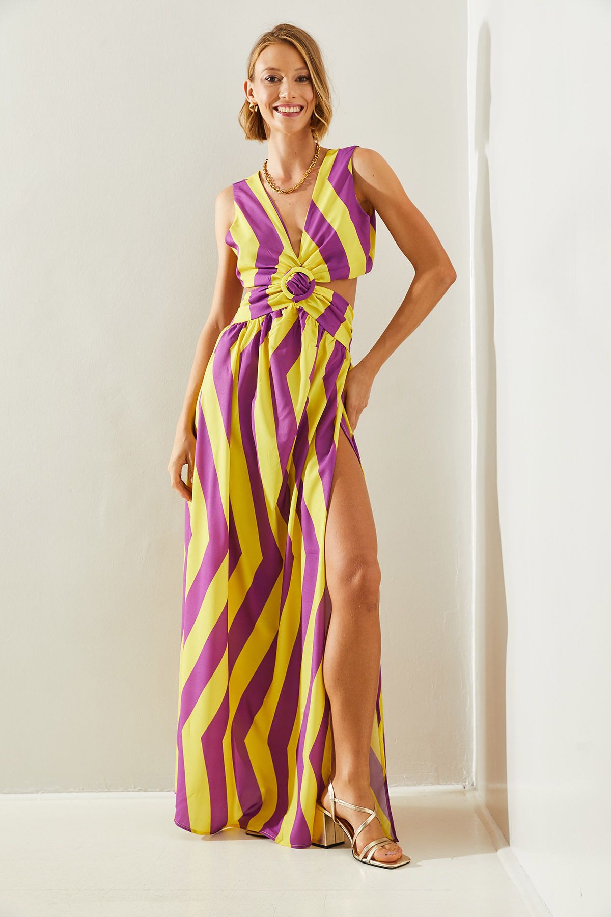 Female Back Décollette -Cutting Connected Slip Detailed Dress 22217 60251496