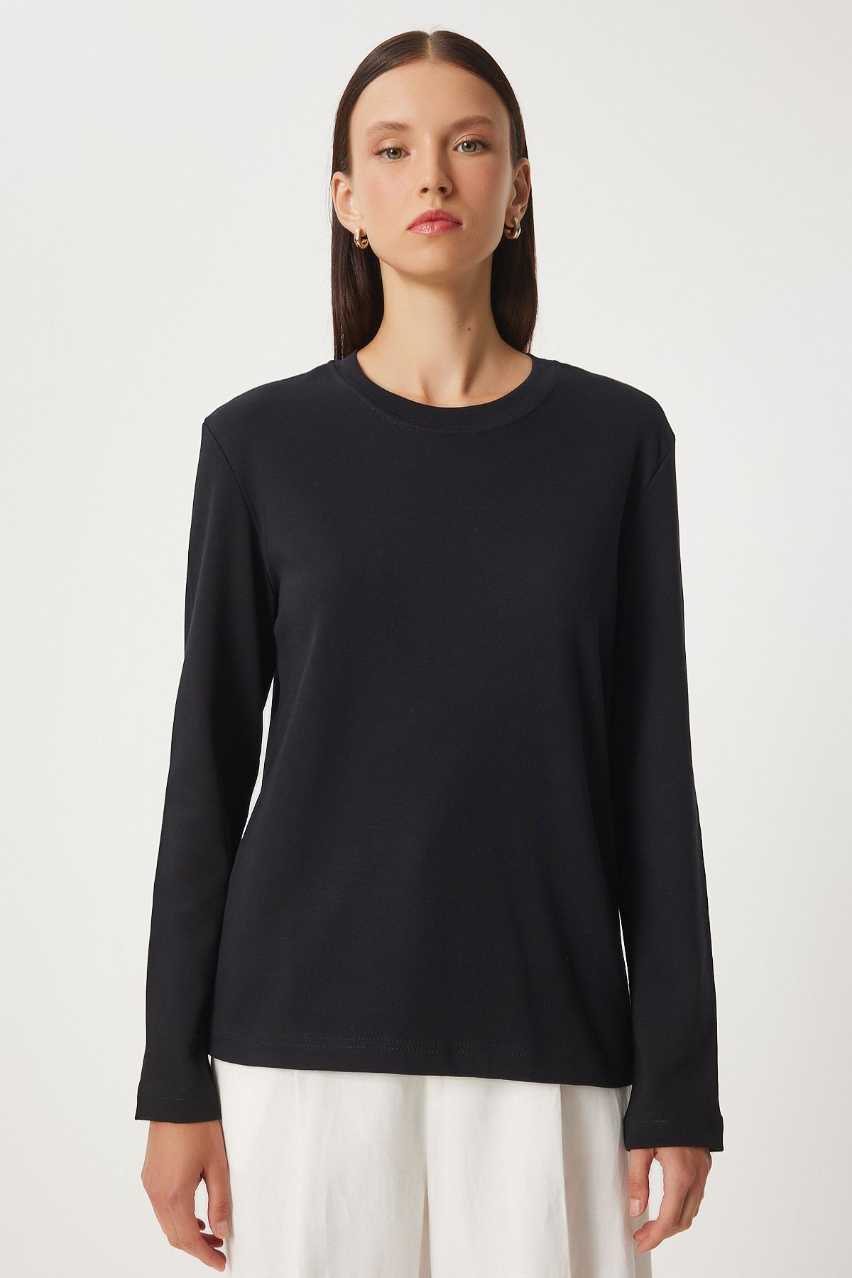 Woman Black Cotton Basic Knitting Blouse NJ00155