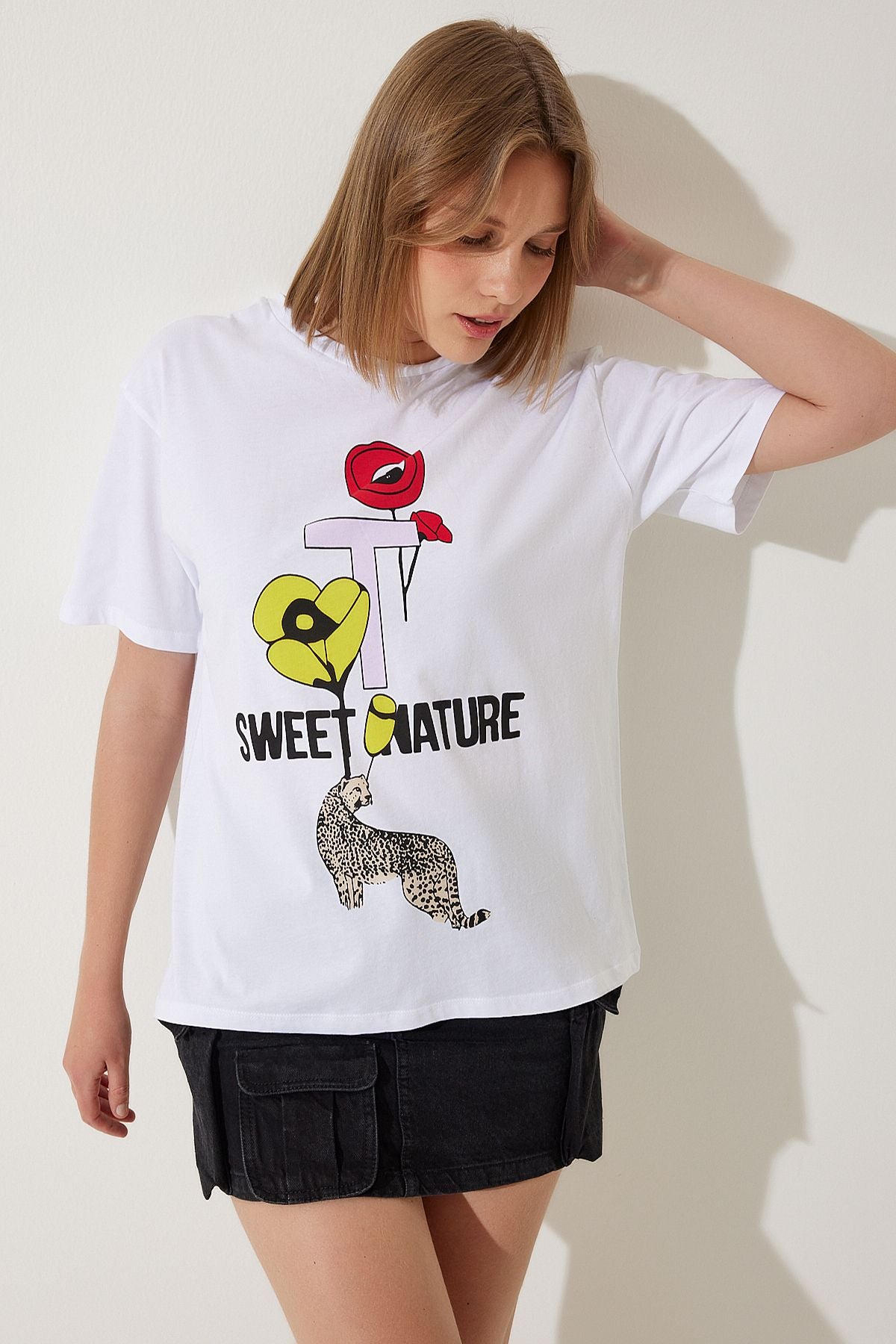 Woman White Printed Oversize knitting T-shirt wo00039