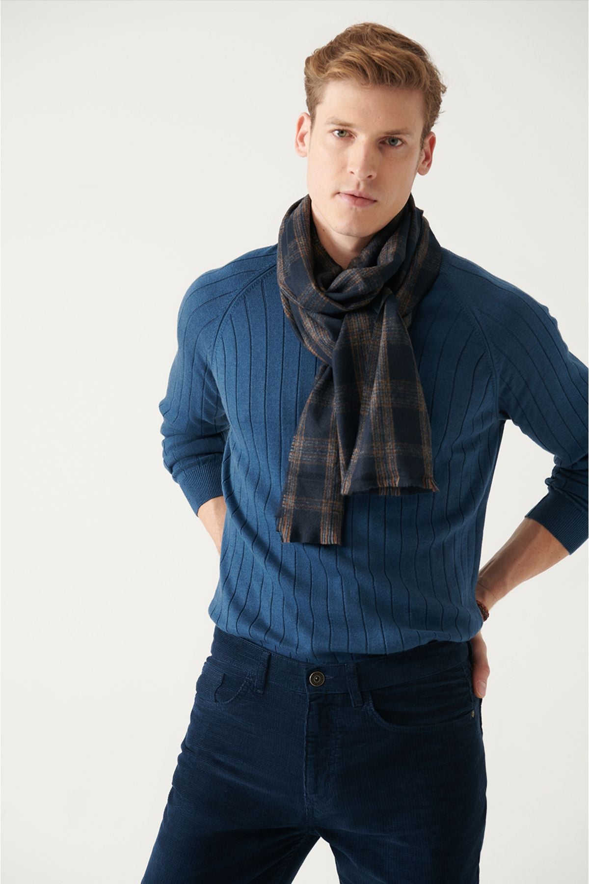Men's Indigo Bicycle collar Jacquari Knitwear A22y5179