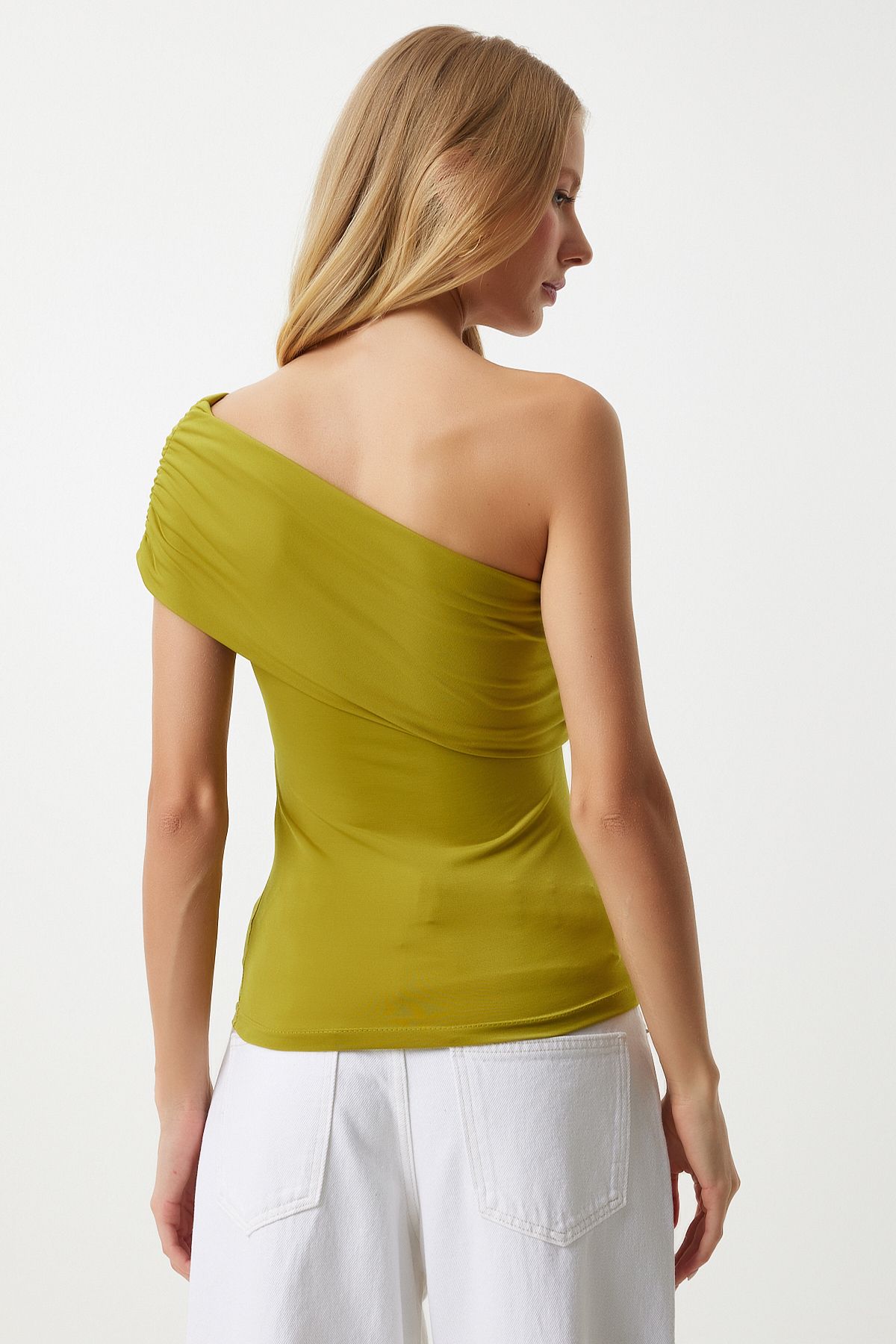 Female Fat Green One Shirred Shirred Knitting Blouse DZ00112