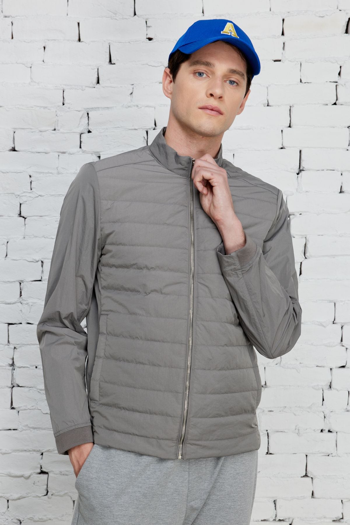 Men's Gray Standard Fit Normal Cutter Spring Spring Fine Casual Coat with Spring Pocket