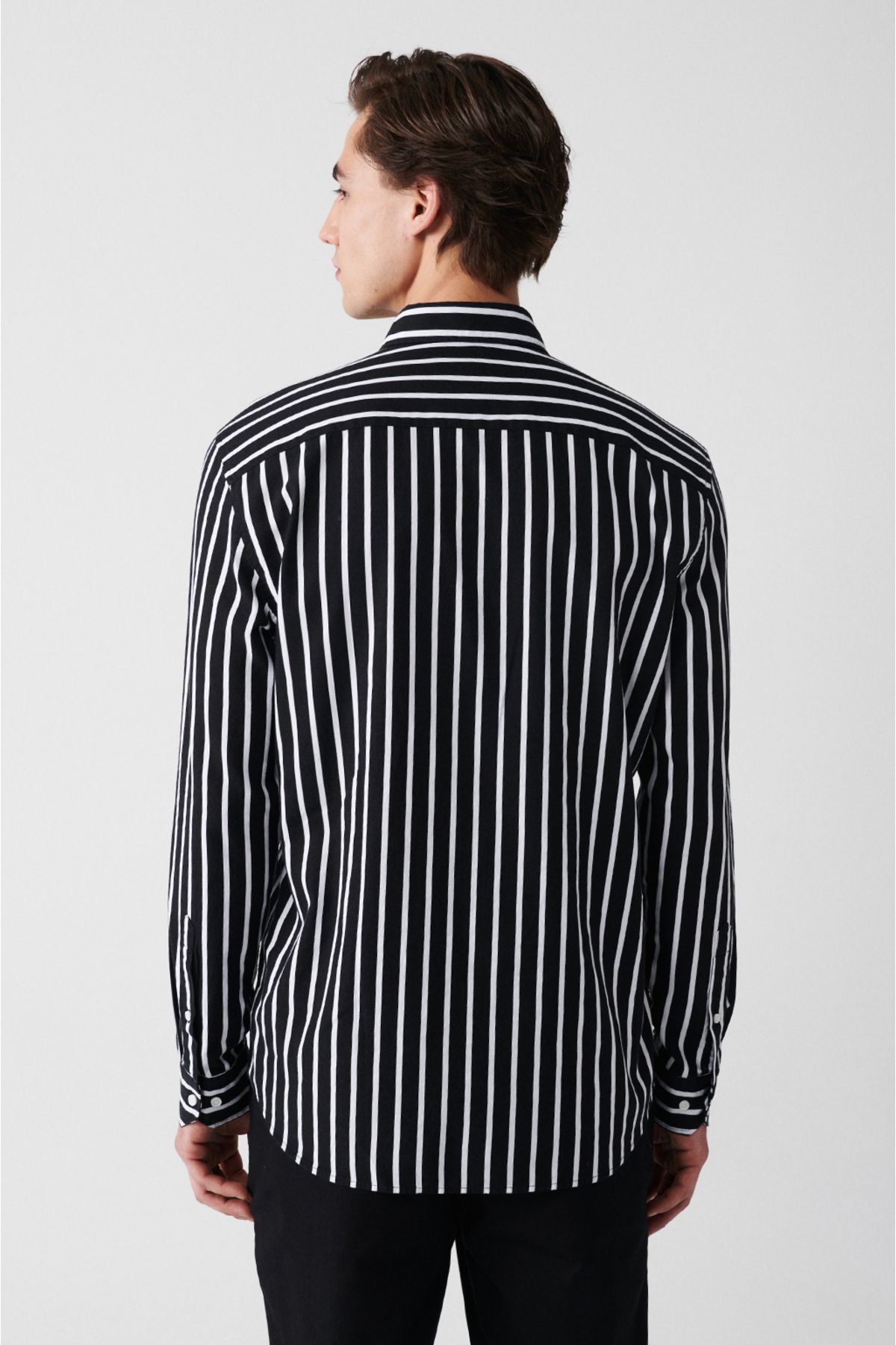 Men's black 100 %cotton oxford striped shirt A31y2055