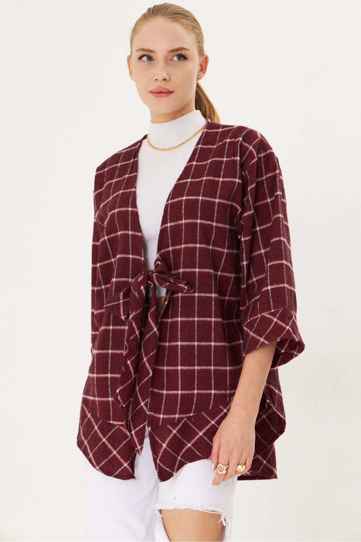 Woman Bordeaux Finding Eco Kimono Shirt ARM-25K001017