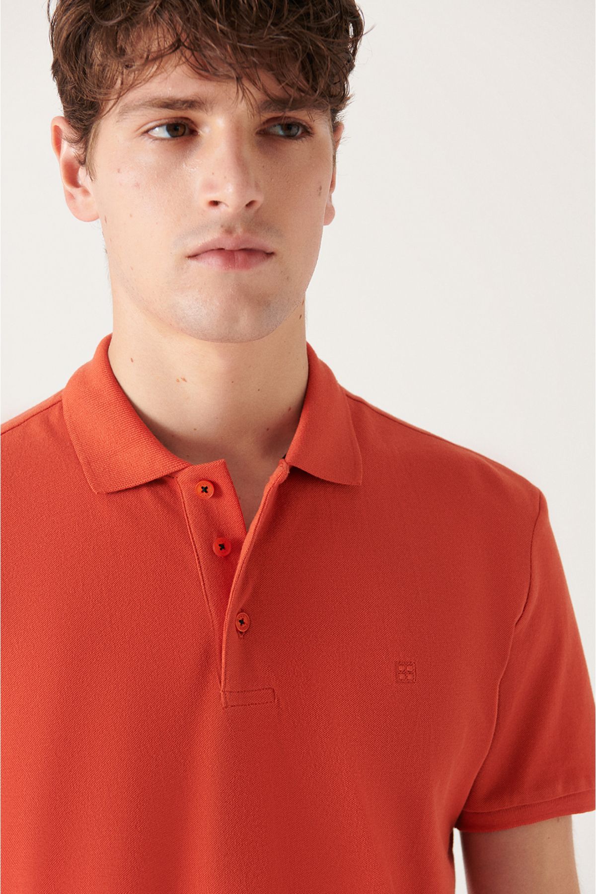 Men's Dark Orange 100 %Cotton Cool Polo Yaka T-Shirt E001004