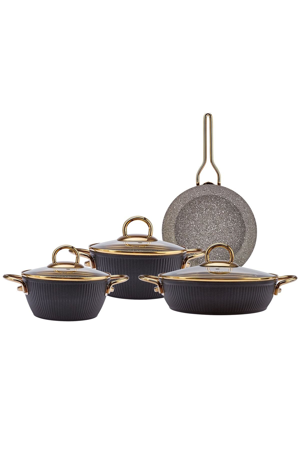 Line 7 Piece Granite Cookware Set New Gold Black