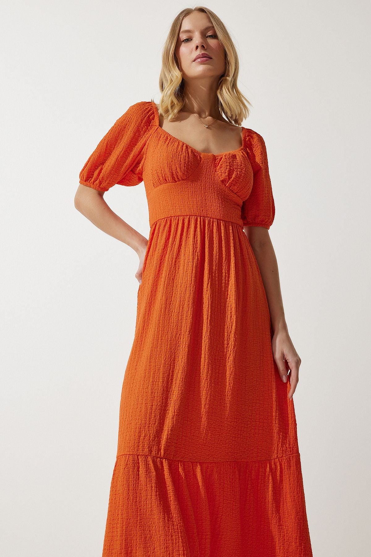 Woman Oranj Heart Yet Tissue Summer Knitting Dress UB00050