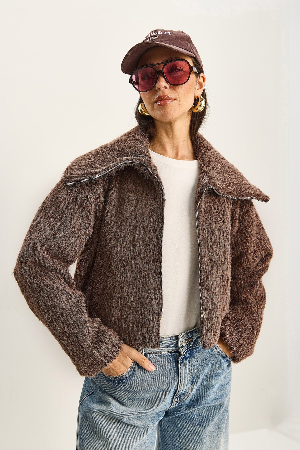 Women's Wide Collar Pocket Detailed Lined Raised Crop Coat 0211 60283819