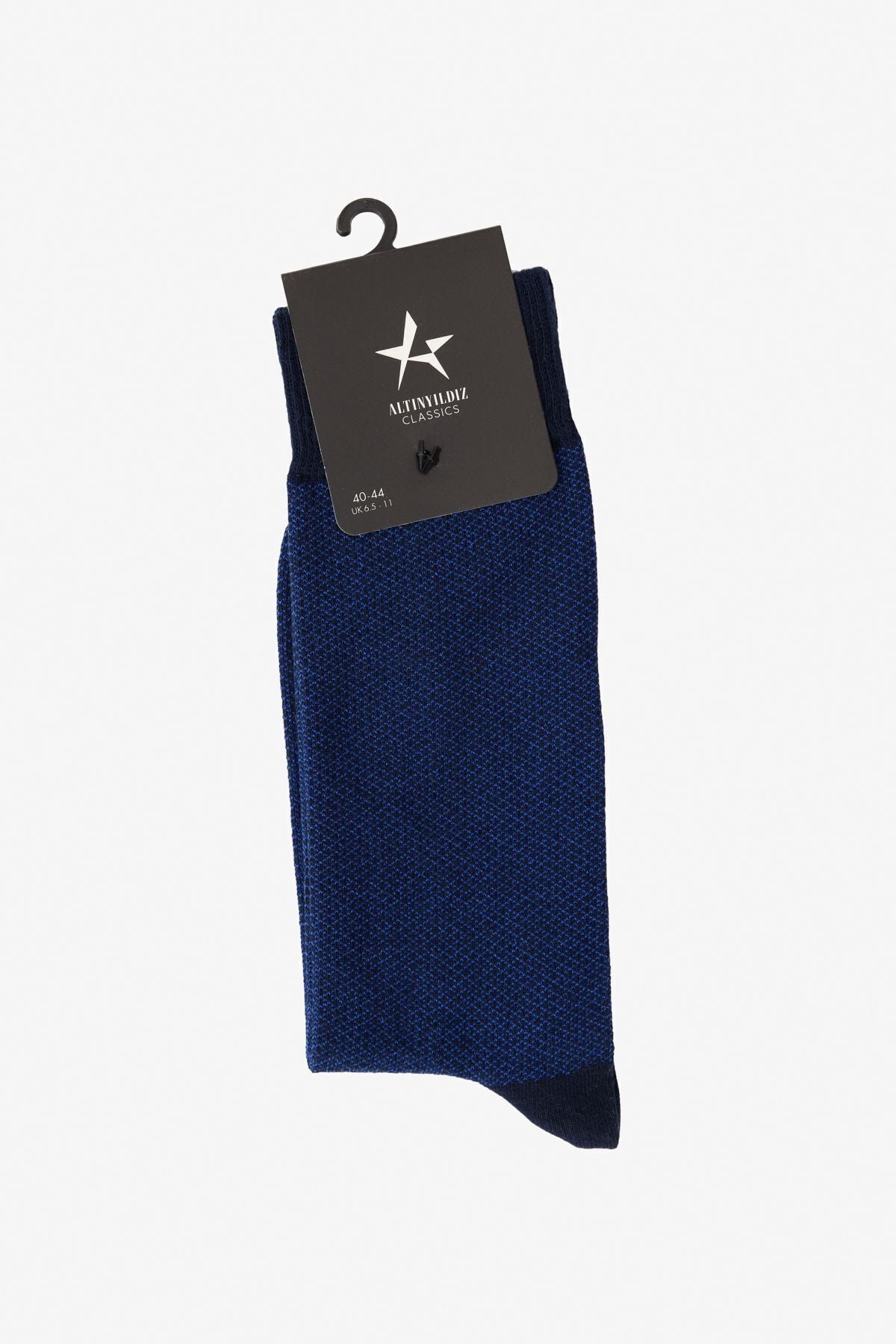 Men's navy blue-blue patterned cotton socket socks