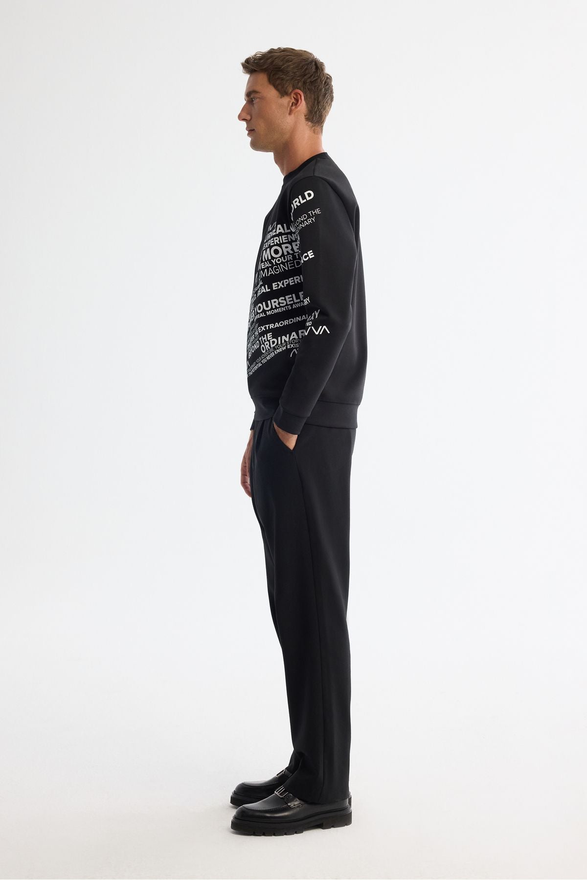 Men's Black Bicycle Collar Printed Elastan Sweatshirt A42Y1285